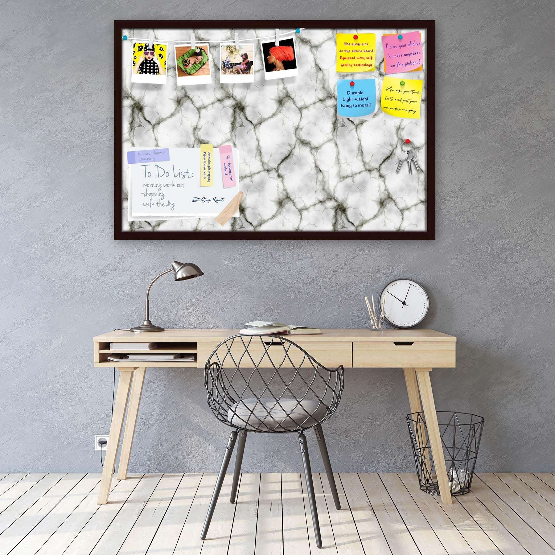 ArtzFolio Abstract Marble Art D3 | Bulletin Board Notice Pin Board | Vision Soft Board Combo with Thumb Push Pins & Sticky Notes | Dark Brown Frame | 30 x 20 inch (76 x 51 cms) 2