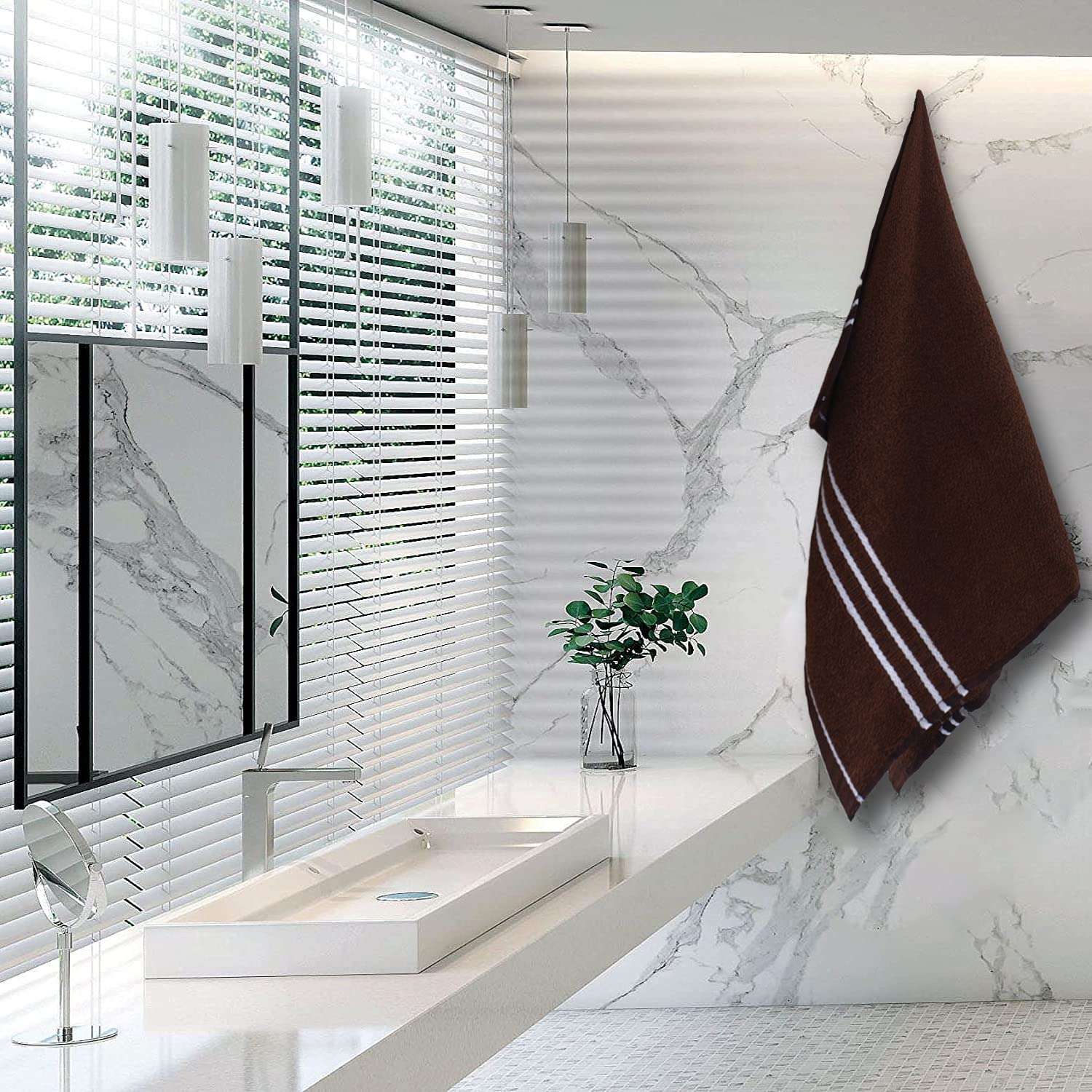 Heart Home Three Stripes Design Super Absorbent Cotton Hand Towel|Face Towel for Men,Women & Kids,Pack of 3 (Brown) 5