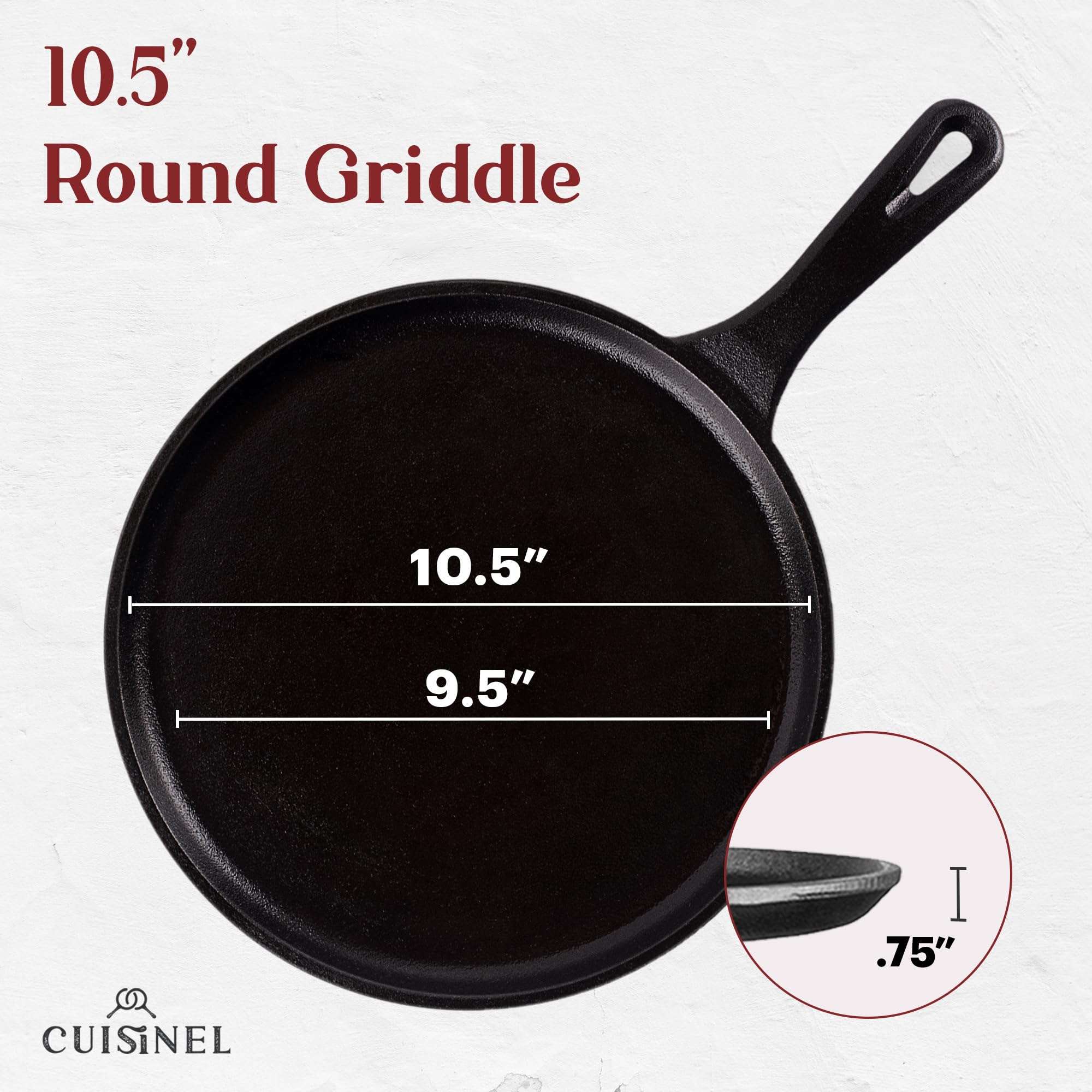 Cuisinel Cast Iron 10.5" Round Flat Skillet + Pan Organizer + Pan Scraper + Silicone Handle Grip - Cast Iron Accessories and Kitchen Storage Organization 5
