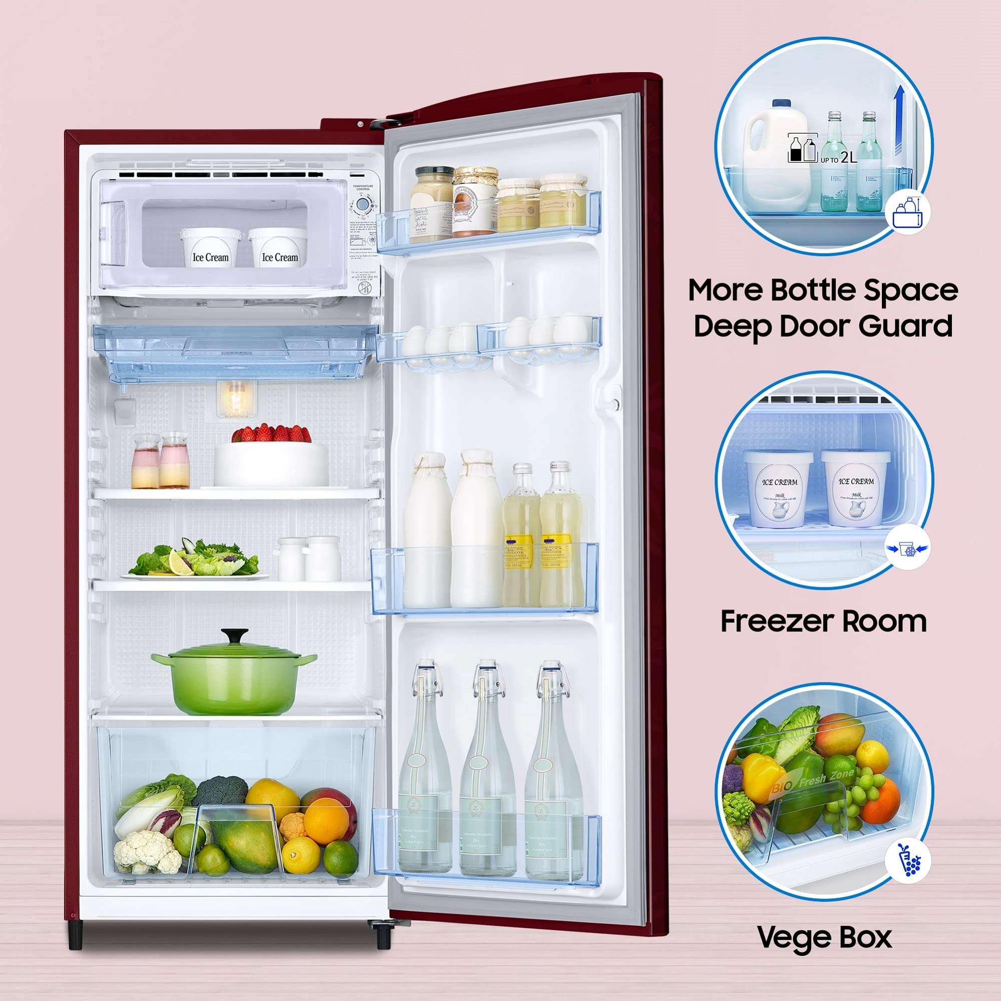 Samsung 183 L 2 Star Digital Inverter Direct Cool Single Door Refrigerator (RR20C20C26R/NL, Mystic Overlay Red 2023 Model) 5