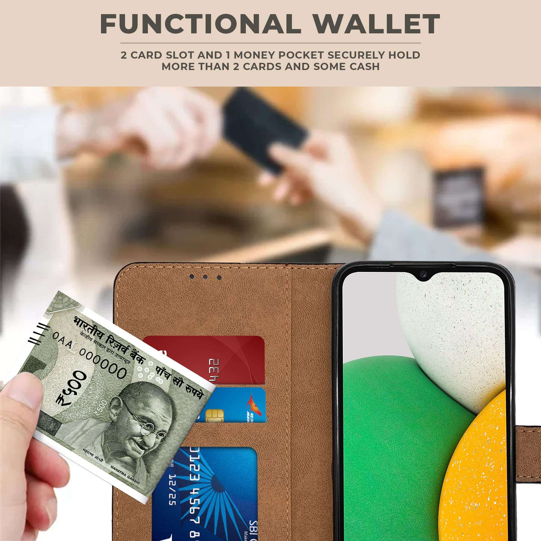 Jkobi Flip Cover Case for Vivo Y53s 4G (Stitched Leather Finish | Magnetic Closure | Inner TPU | Foldable Stand | Wallet Card Slots | Black) 4