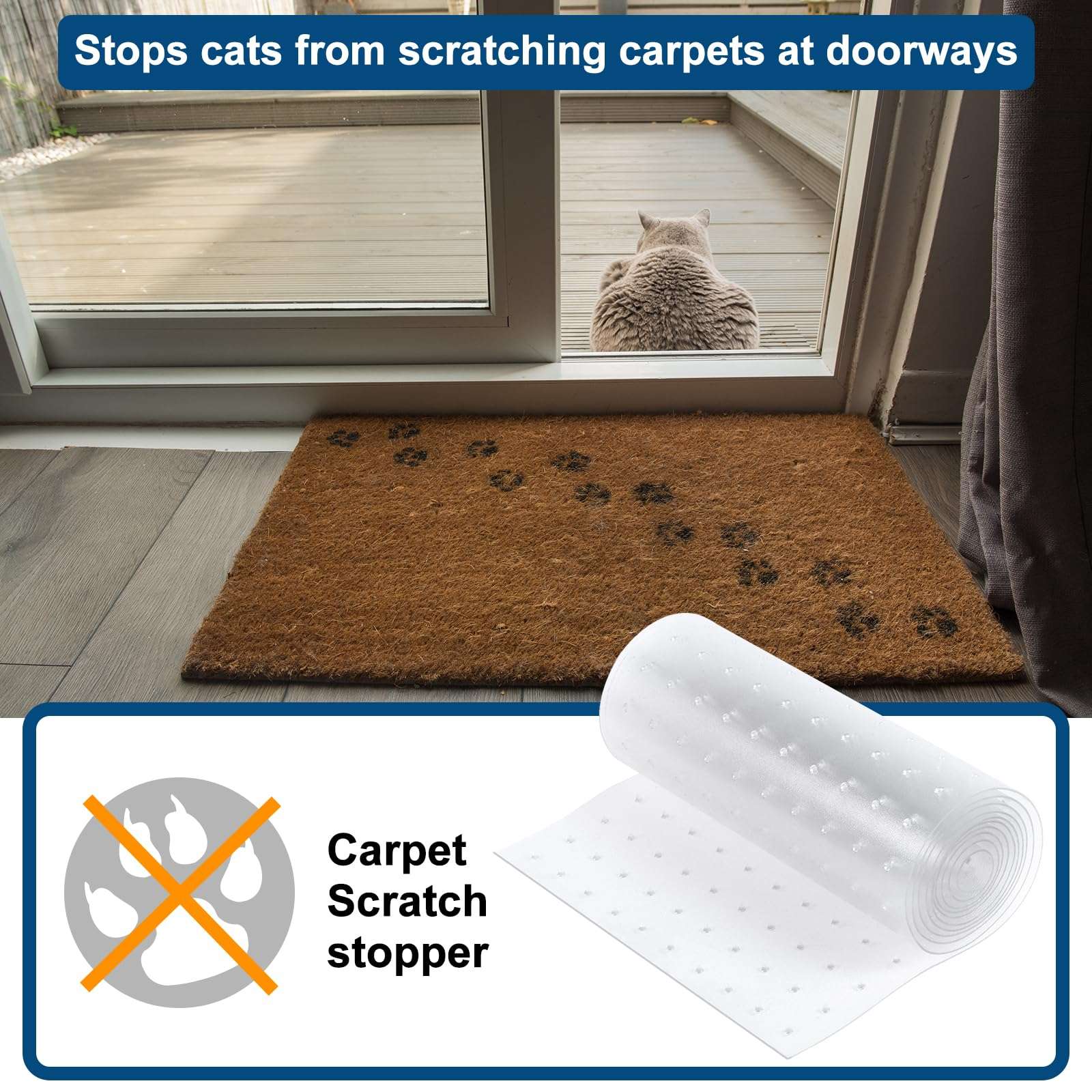 uxcell Cat Carpet Protector, 8.2Ft Long x 12.2 Inch Width Plastic Pet Scratch Stopper for Carpet, Easy to Cut, Non-Slip Floor Runner from Scratching Rugs at Doorway, Clear 4