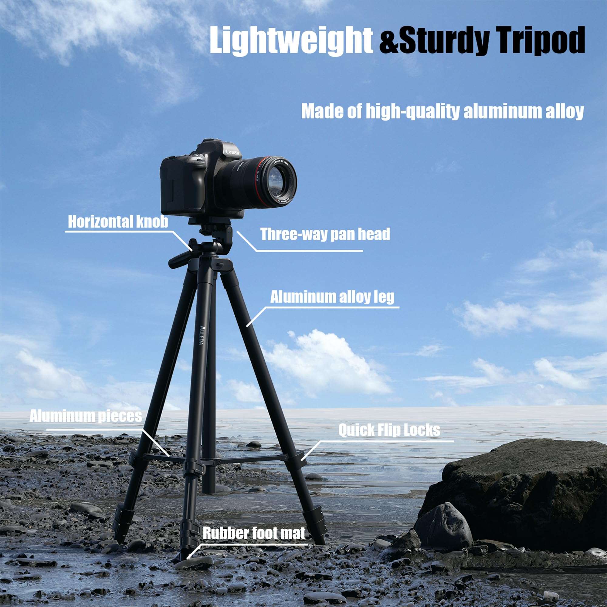 71″ Camera Tripod Aluminum Tall Tripod Stand Compatible with Canon Nikon with Wireless Remote Phone Holder and Bag Max Load 6.6 LB 5