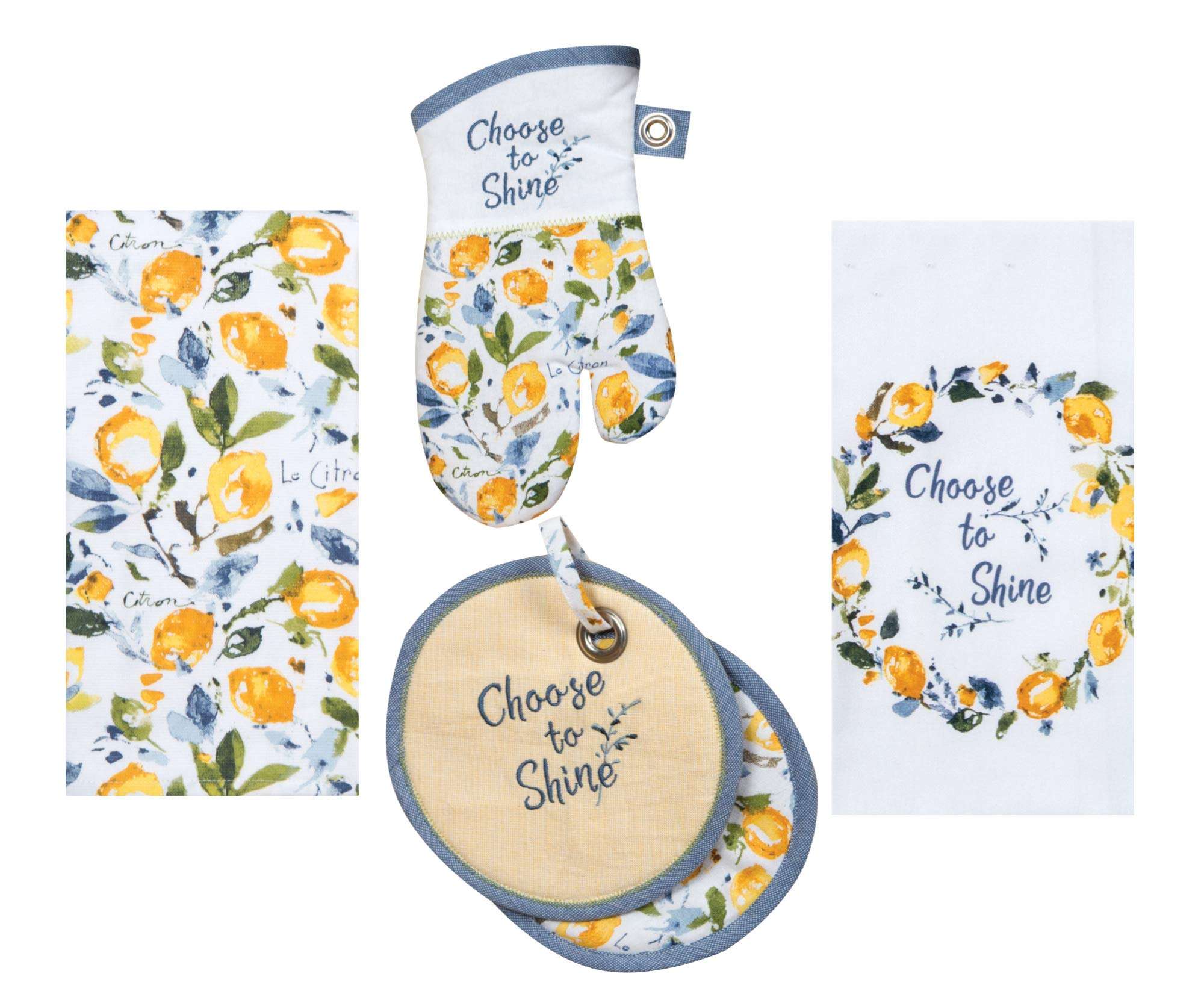 Kay Dee Designs Lemon Themed Kitchen Linen Set - 4 Piece Bundle Includes 1 Terry Towel, 1Tea Towel, 1 Oven Mitt, and 1 Potholder in Zest of Happy Design by Lisa Audit 1