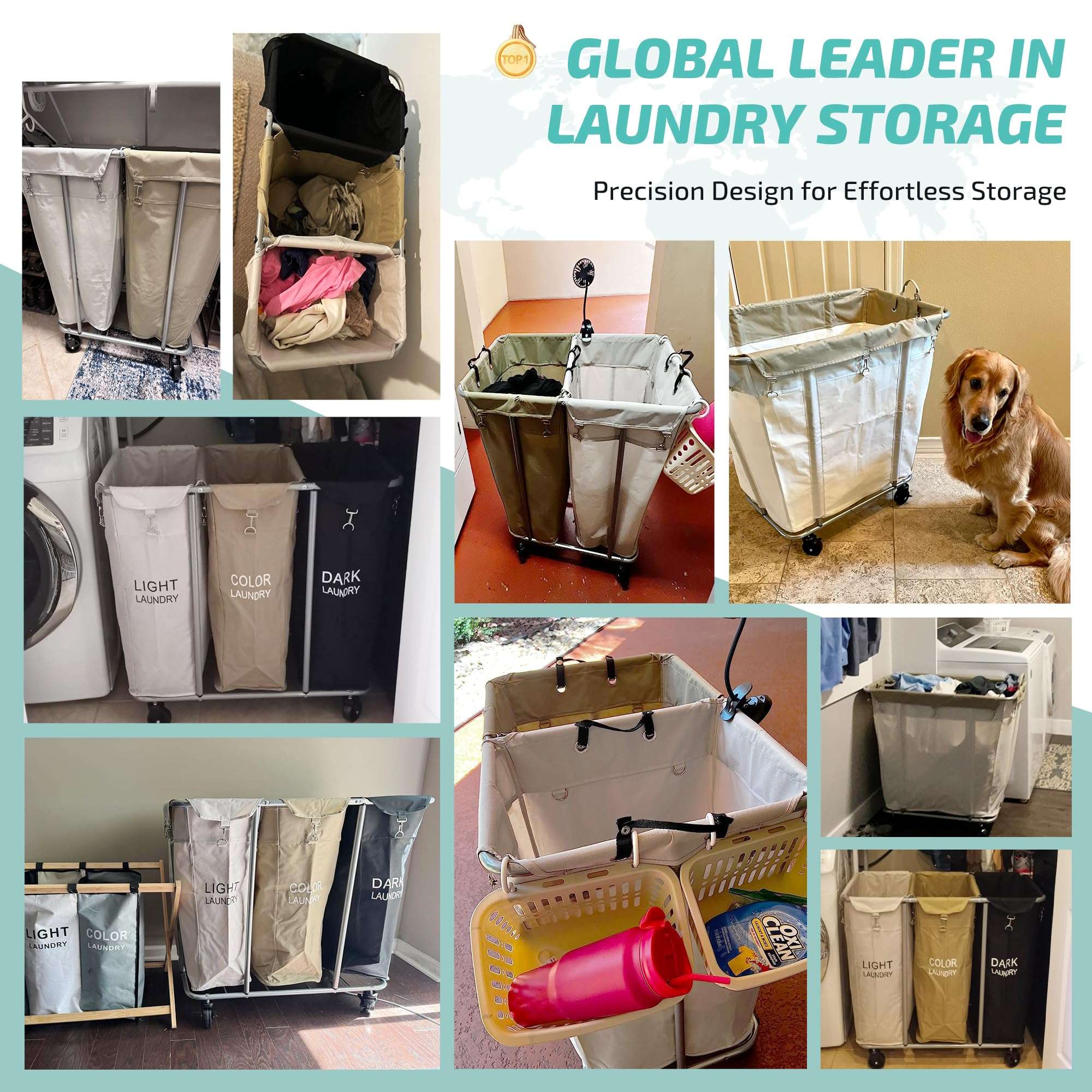 PLKOW Laundry Cart with Wheels 320L Large Rolling Laundry Cart for Commercial/Home, Rolling Laundry Basket with Steel Frame and Waterproof Lining, 9 Bushel, 32.3L x 19.7W x 30.7H Inch, Beige 6