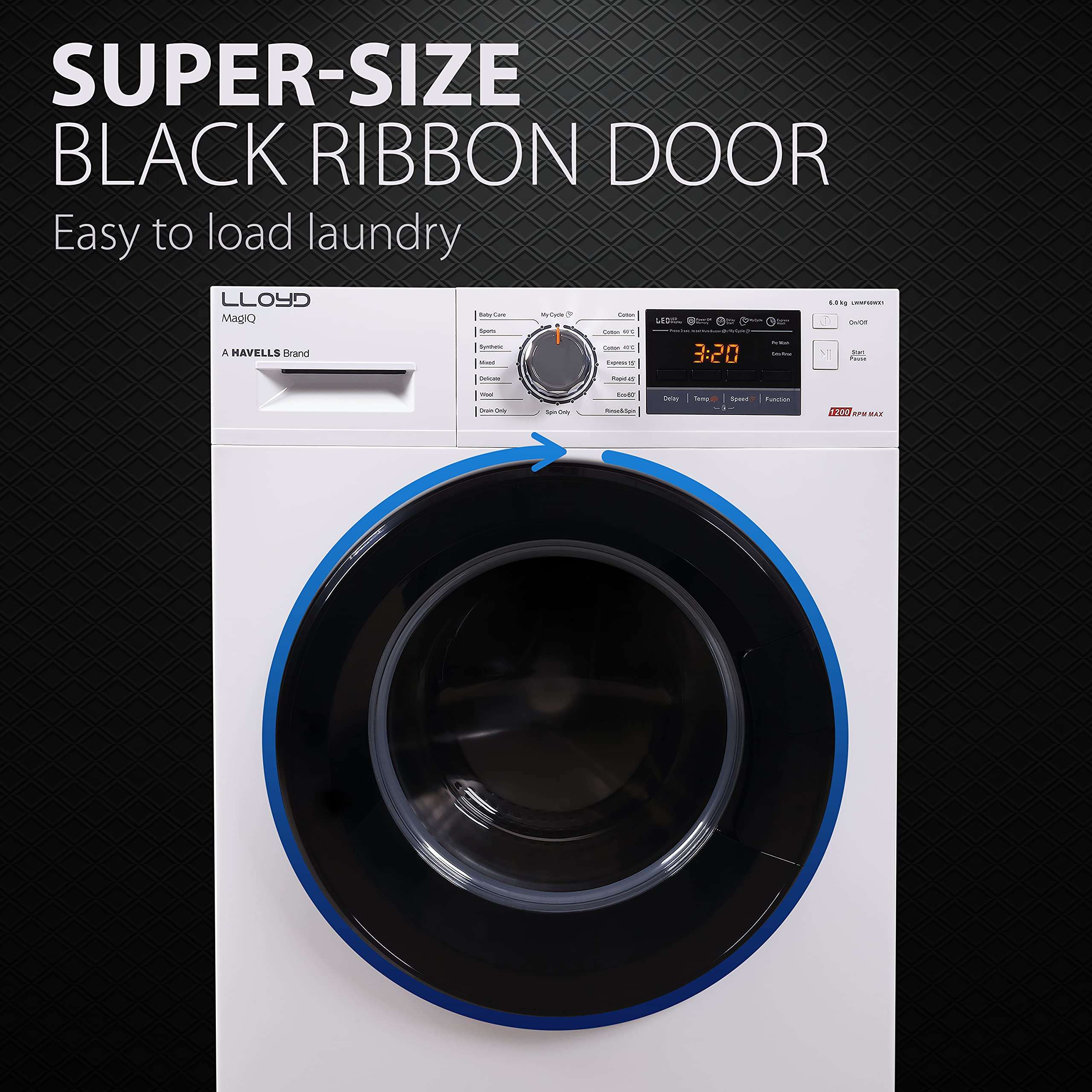 Havells-Lloyd 6 Kg Fully automatic Front Load Washing Machine (LWMF60WX1 White, 90° Self Clean) 6