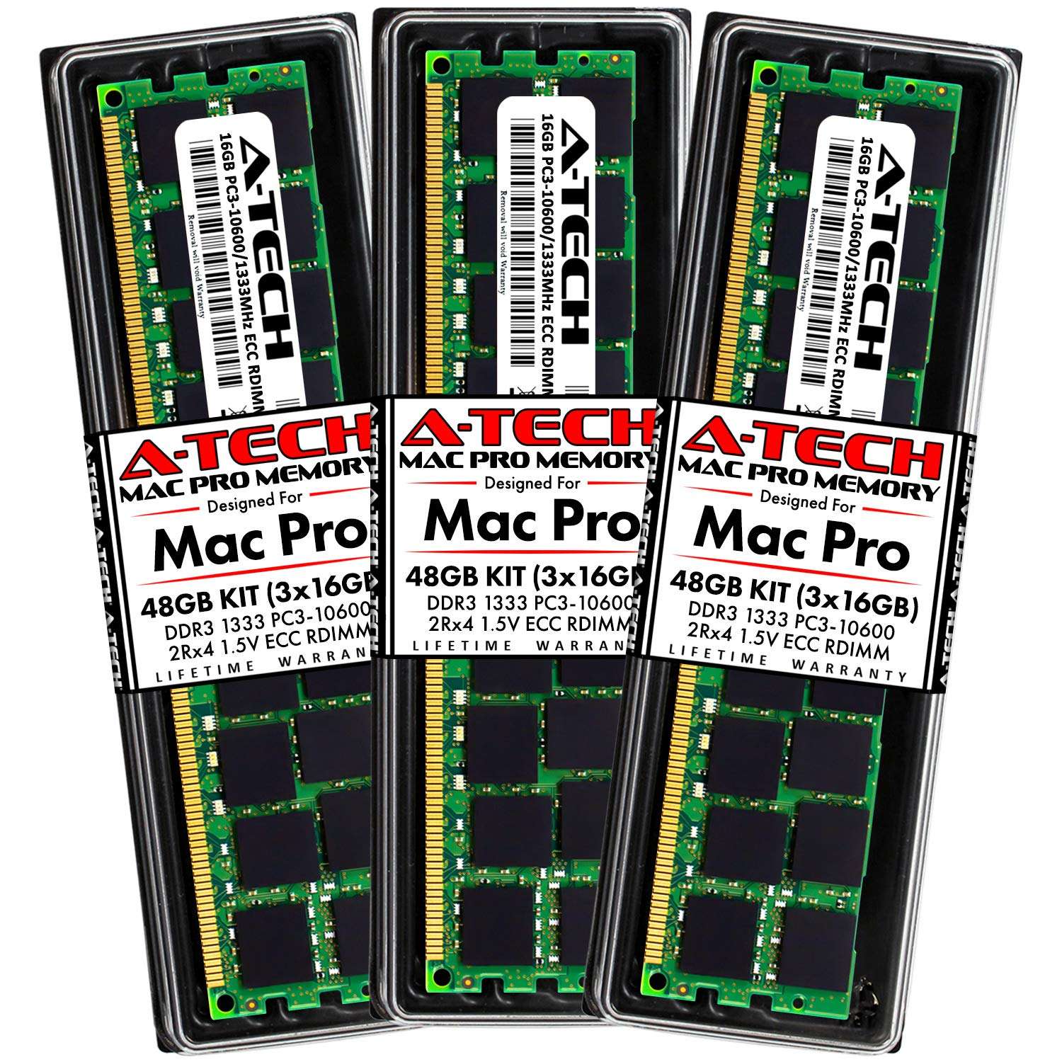 A-Tech 48GB Kit (3x16GB) ECC RDIMM Memory for Mac Pro Mid 2010 & Mid 2012 (MacPro5,1) | DDR3 1333MHz Registered DIMM PC3-10600 Dual Rank 2Rx4 1.5V 240 Pin RAM Upgrade 1