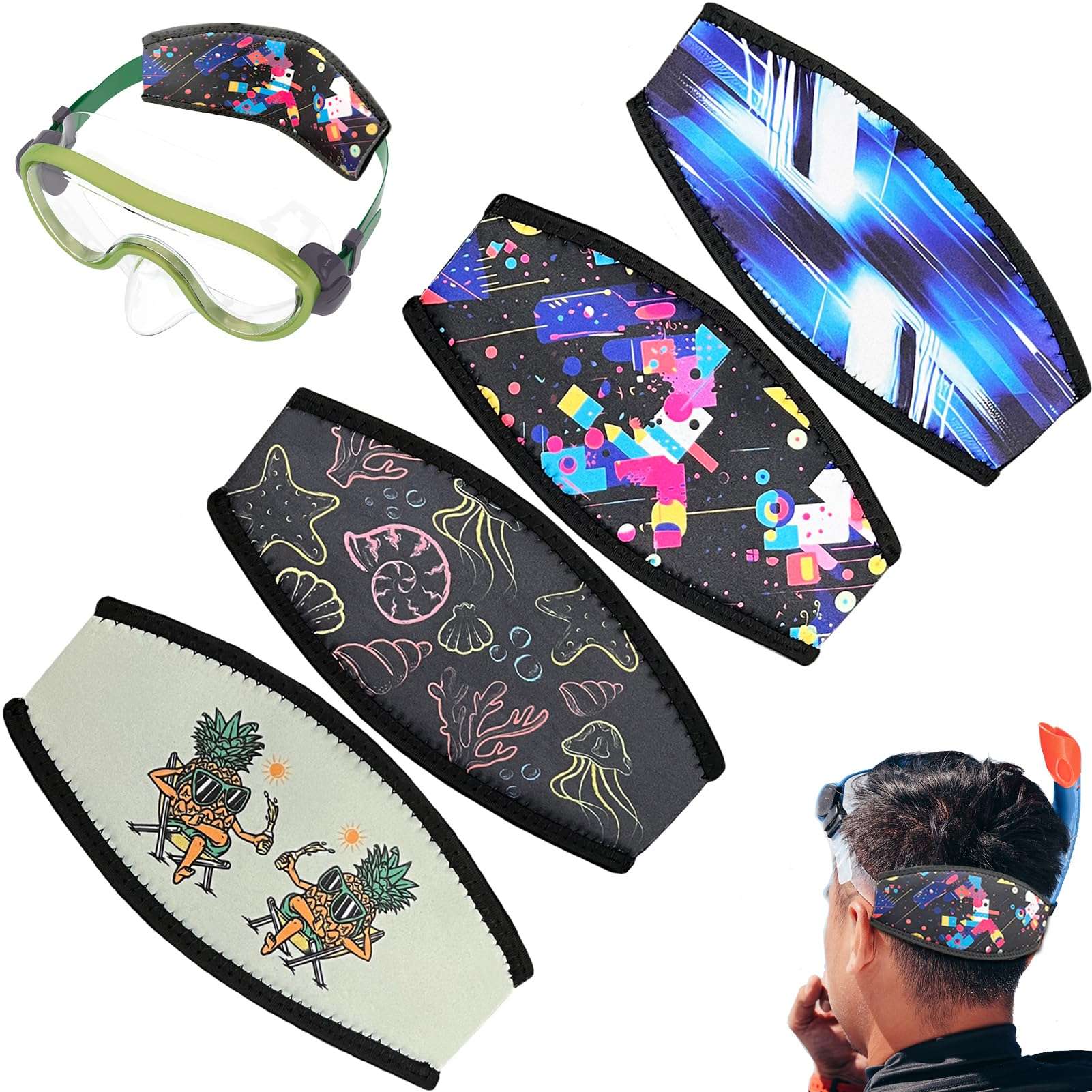 Tailoreadily 4 Pack Diving Mask Slap Straps Cover, Neoprene Snorkel Mask Strap for Men and Women, Swimming Waterproof Dive Mask Straps Hair Protector, Water Sports Diving Glasses Strap Covers 1