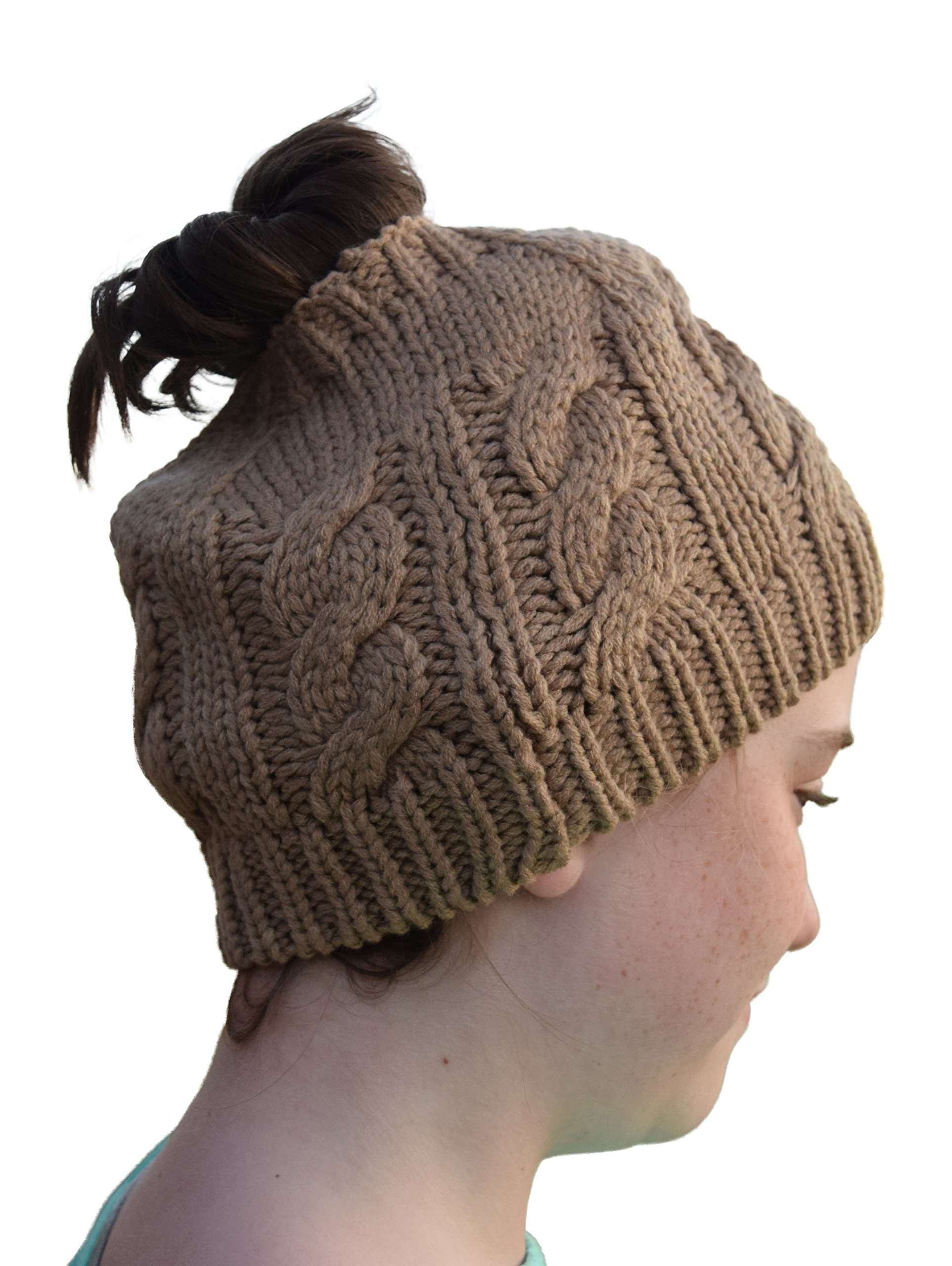 Nickanny27s Beige: Nickanny'S Crochet Messy Bun Beanie Style With Hole For Ponytail Hat Perfect Running Or Bad Hair Day 1