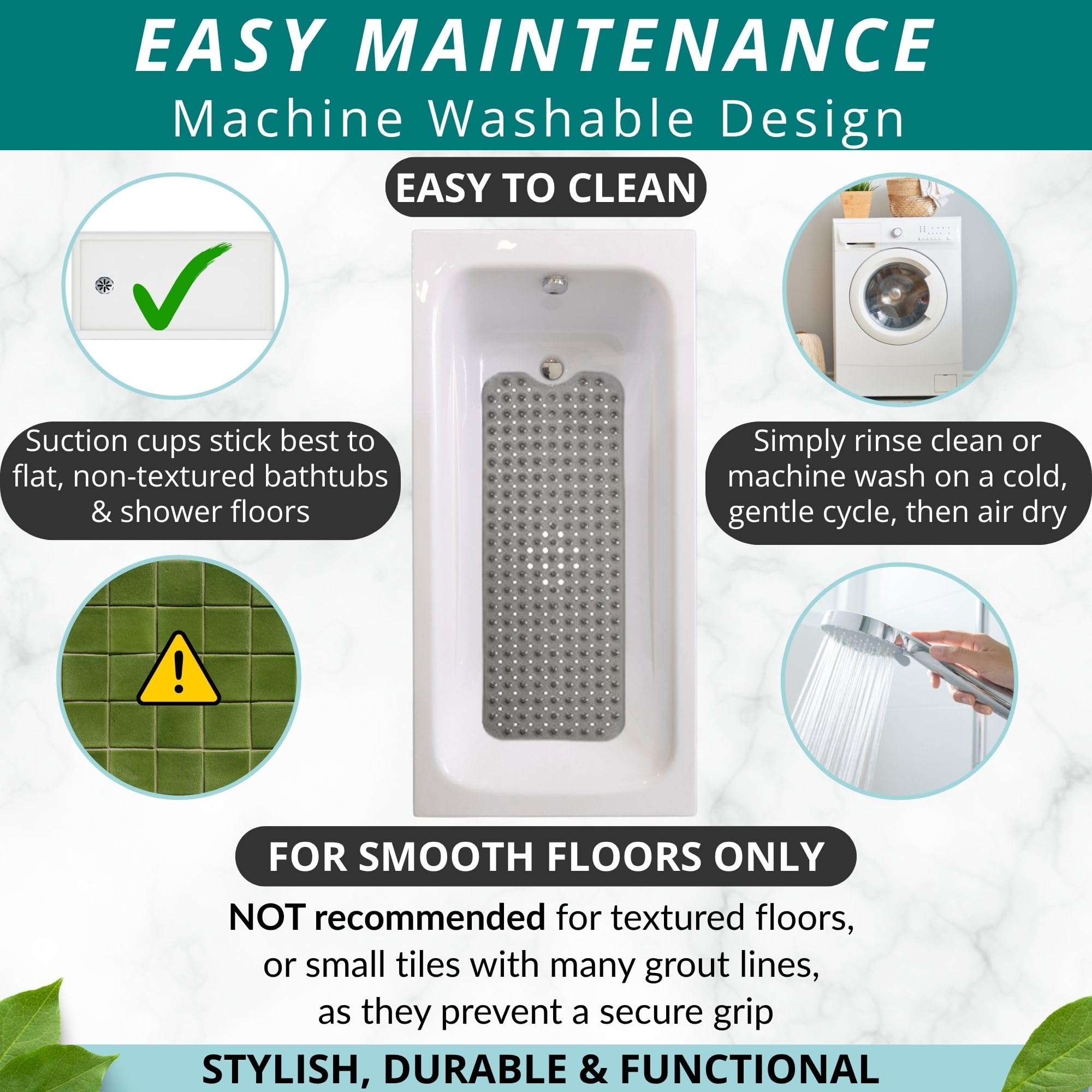 ENKOSI Bath Mat - Large Non Slip Bathtub & Shower Mat - Extra Long 40 X 16 Inch Bathroom Mats for Tub Nonslip Anti Slip Bathmats (40X16 Clear Grey 1-Pack) 5