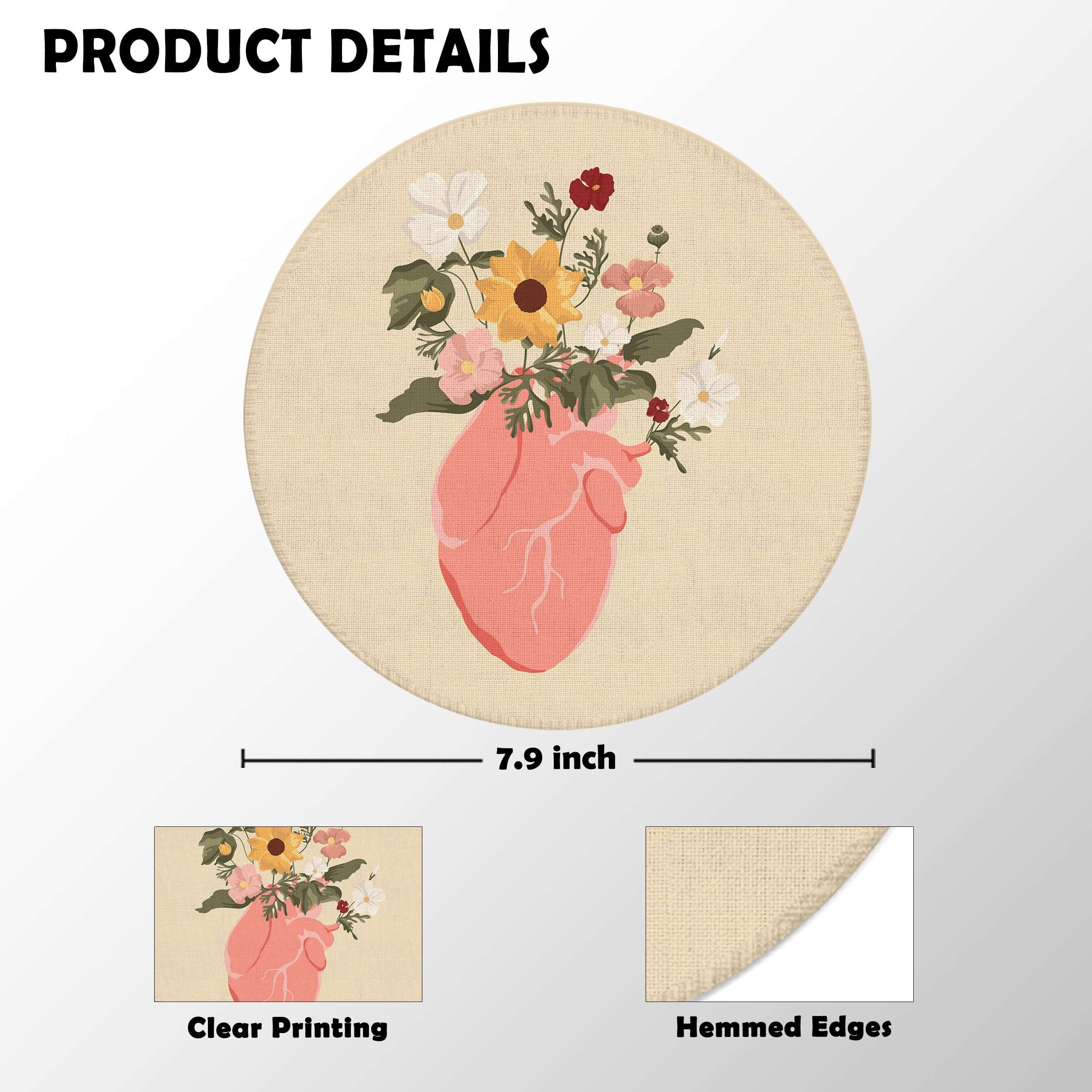 BILLAION Floral Heart Anatomy Mouse Pad for Medical Office Desk, Cardiologist Anatomical Mousepad for Work Wireless Mouse Computers Laptop Desk Accessories, 7.9x7.9 Inch 6