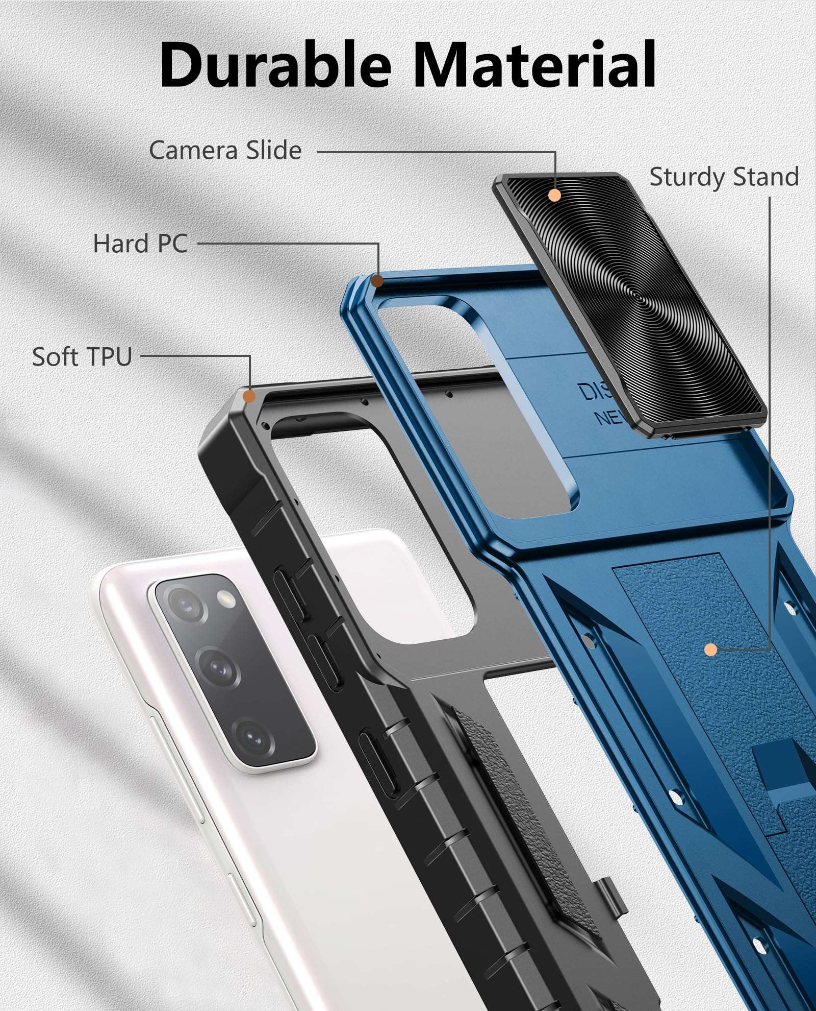 WTYOO for Samsung Galaxy S20-FE Case: Military Grade Drop Proof Protection 5G Mobile Phone Cover with Kickstand | Matte Textured Rugged Shockproof TPU Protective - Blue 3