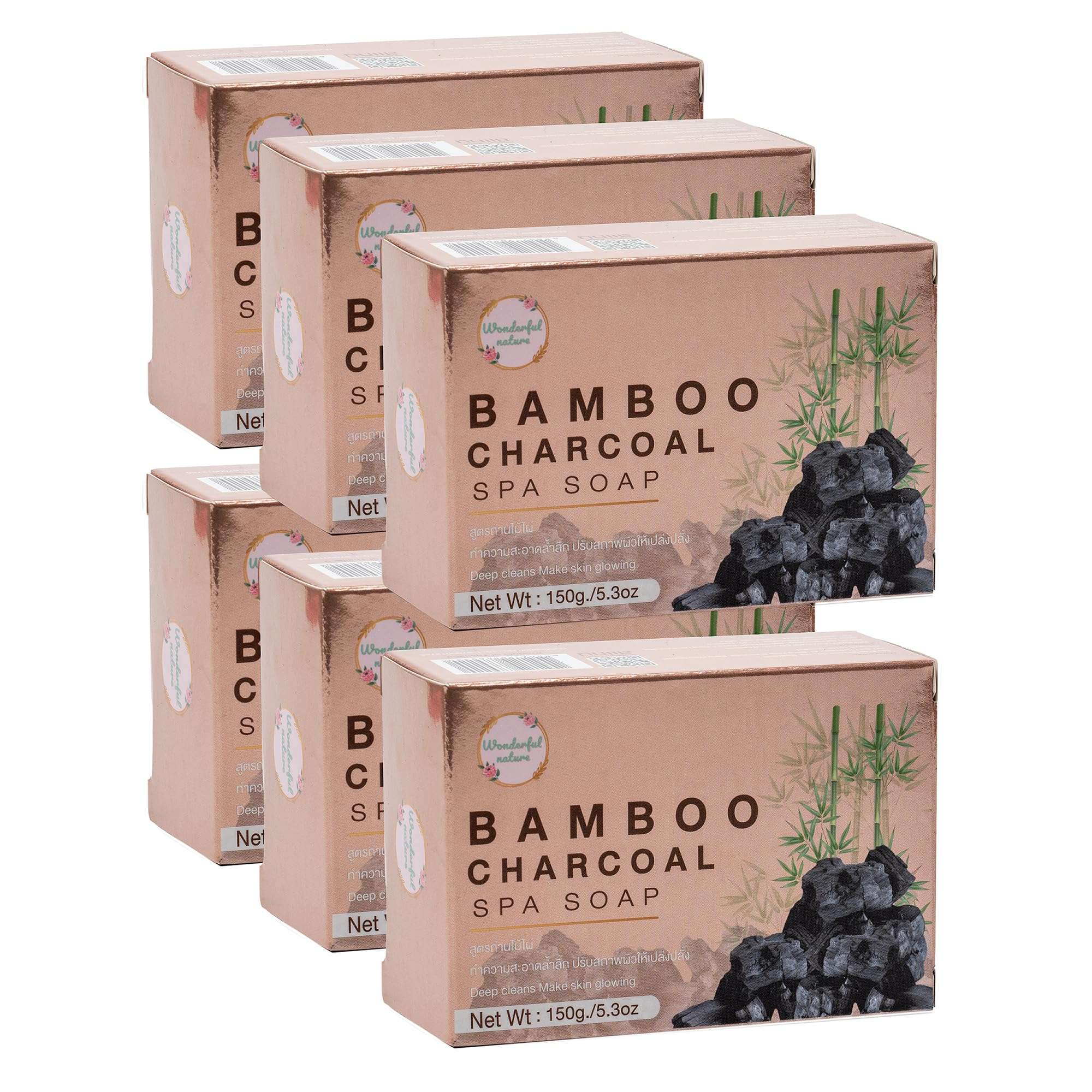 Bamboo Charcoal Spa Soap Deep cleansing, deodorant, acne problems, remove residue, Clean, clear, smooth, soft, radiant, healthy-looking skin 150 g. (Pack of 6)