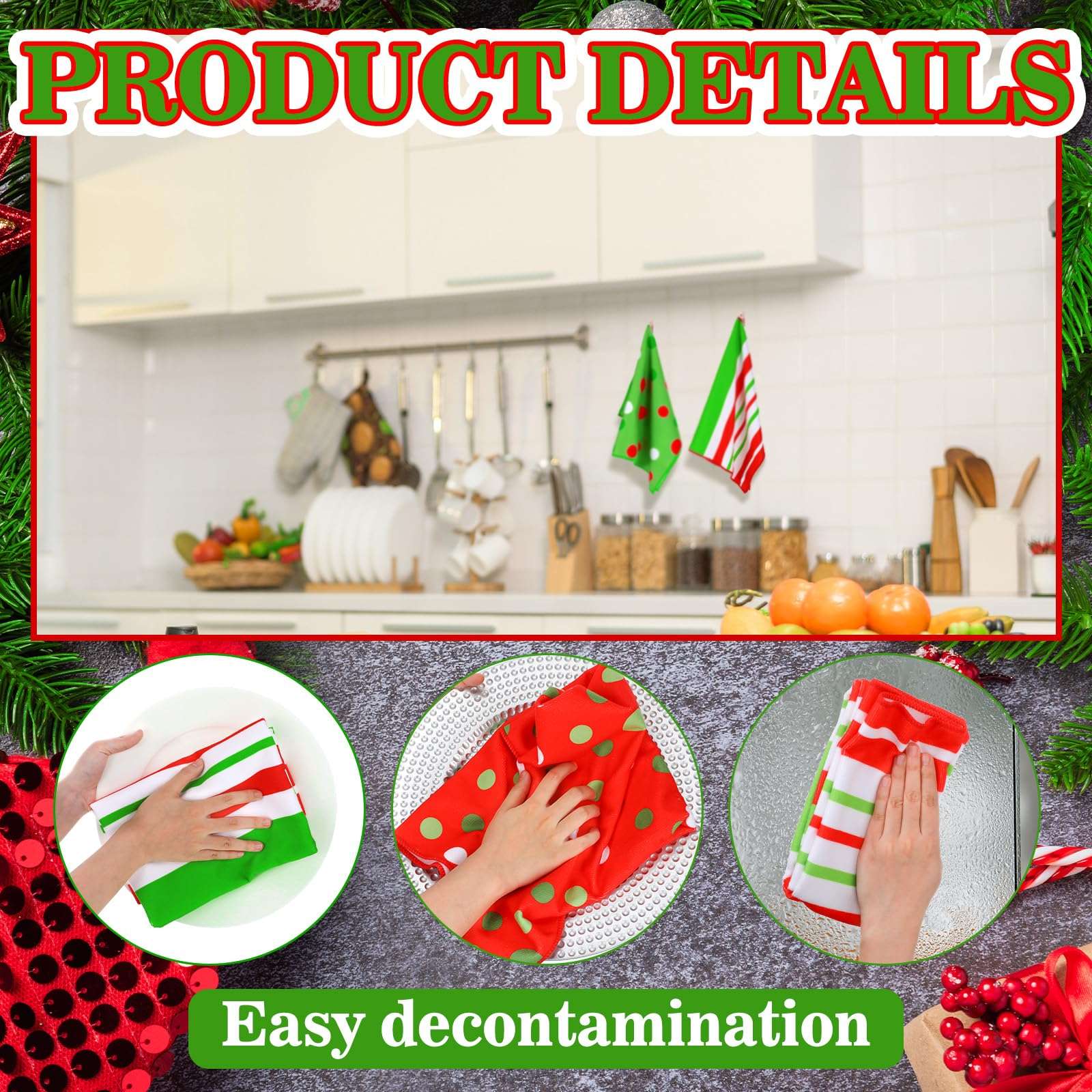 Macarrie 6 Pcs Christmas Hand Towel Xmas Dish Kitchen Towels Absorbent Drying Bathroom Decor Christmas Decorations Housewarming Gift for Christmas Festive 4