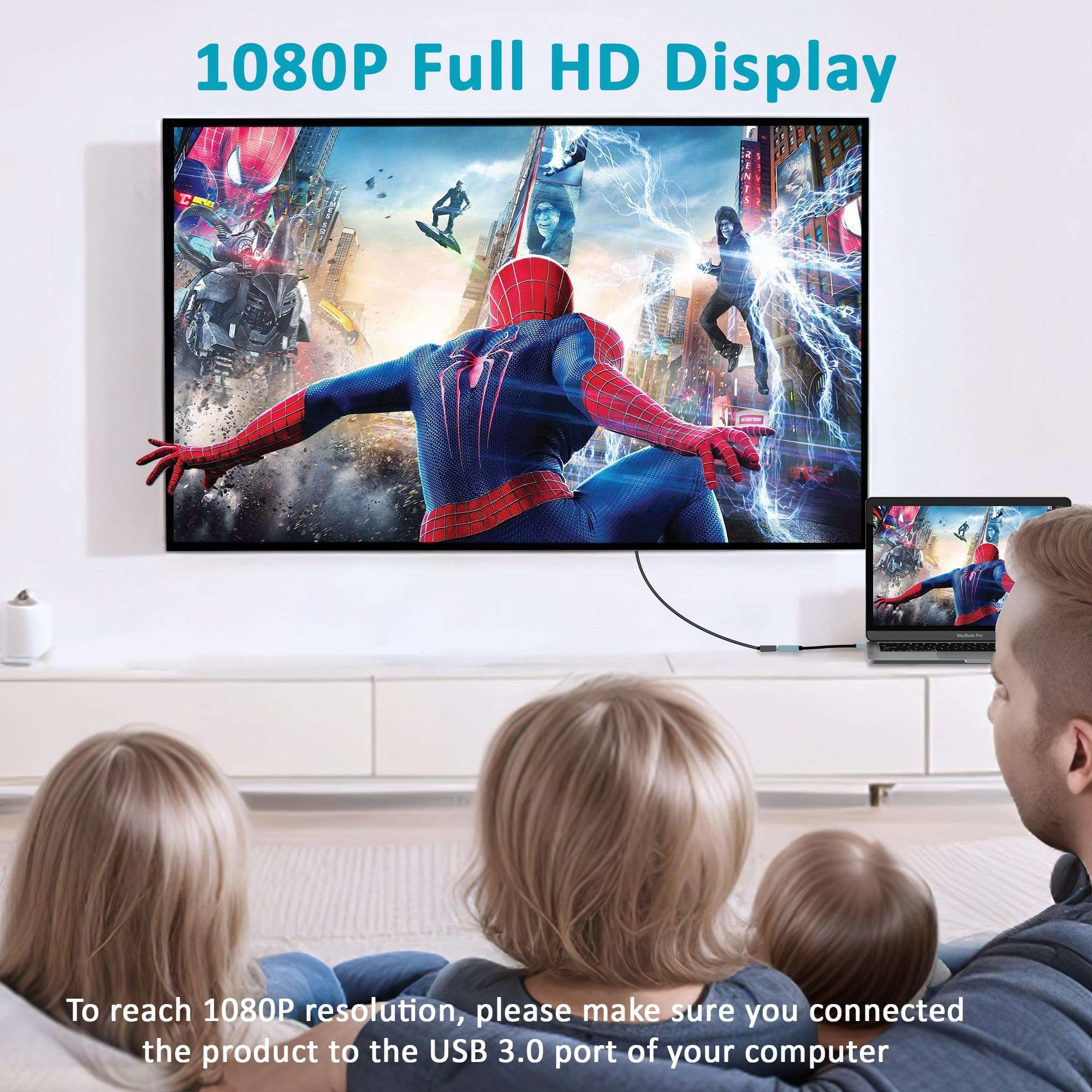 Herfair USB to HDMI Adapter USB A to HDMI Female Converter for Laptop/PC/Computer to 1080P Monitor TV Screen Projector, Support MacOS & Windows 11/10/8.1/8/7, Driver Install Required 6