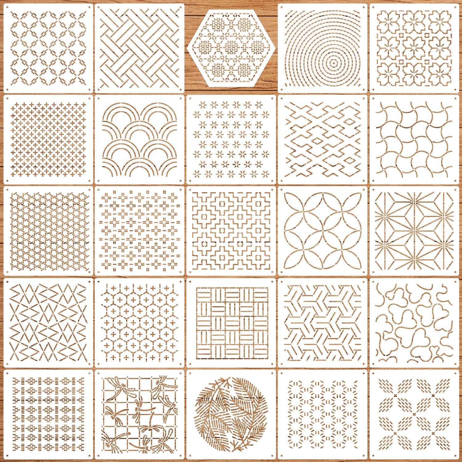 Sashiko Stencil 4.7inch Geometric Sashiko Pattern Template Drawing Line Quilting Stencils for Sewing Hand Quilting Embroidery 1