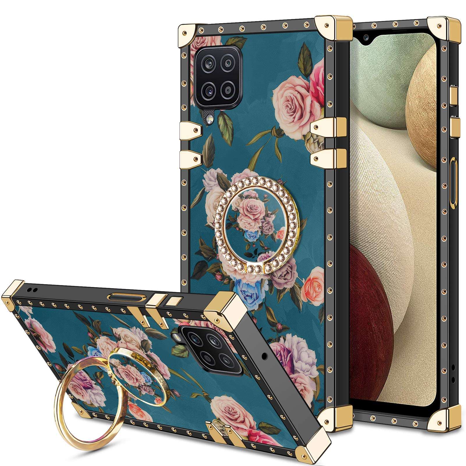 HoneyAKE Case for Samsung Galaxy A12 5G Case with Kickstand Women Girls Soft TPU Shockproof Protective Heavy Duty Cushion Reinforced Corner Case Compatible with Samsung Galaxy A12 5G 6.5 inch Peony 1