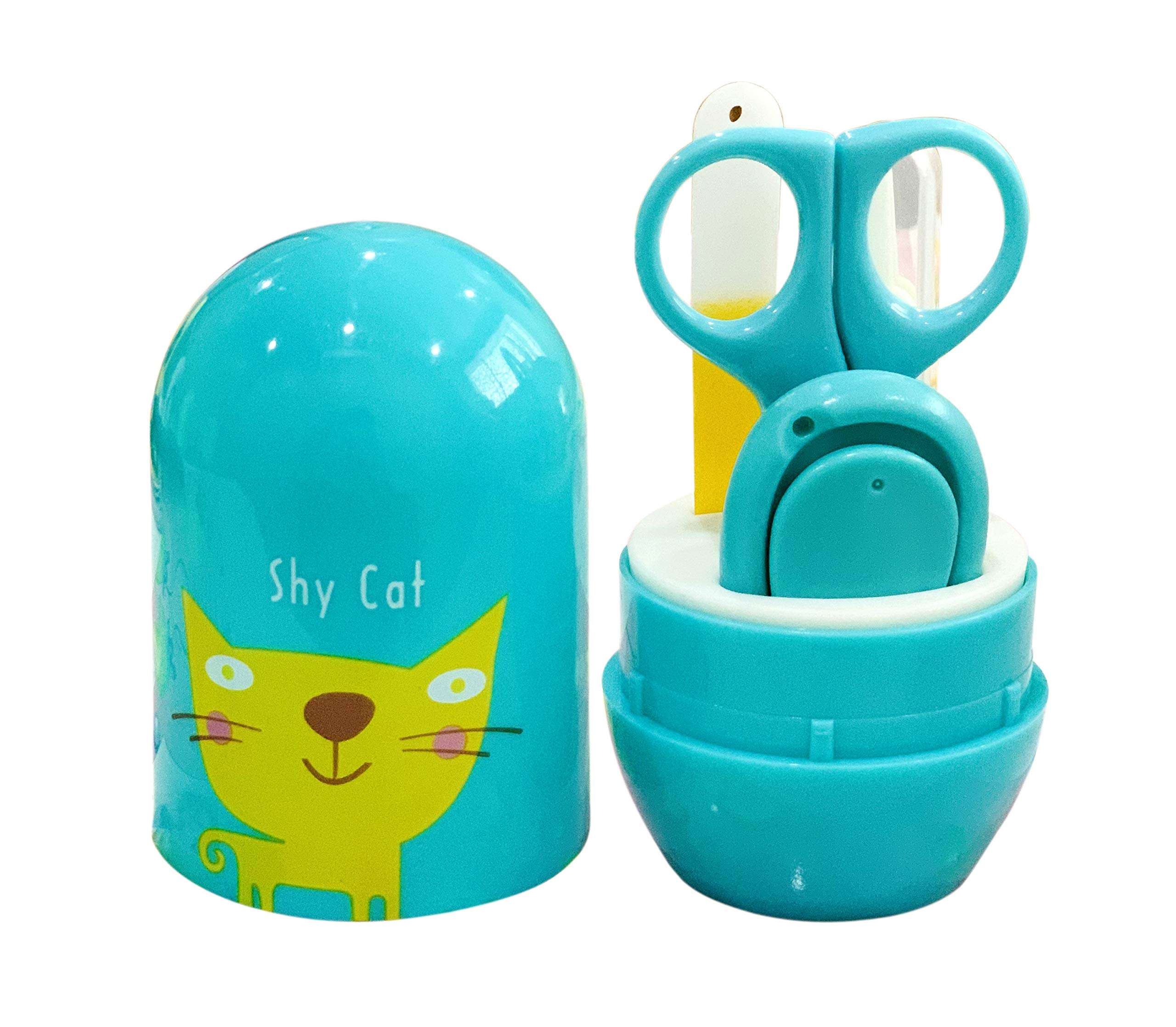 MASTELA� 4-in-1 Grooming Kit/Manicure Kit for Babies/Infants/Toddler with Scissors, Nail Clipper, Filer, Tweezer (Baby Care Kit Egg_Blue, Pack of 1)