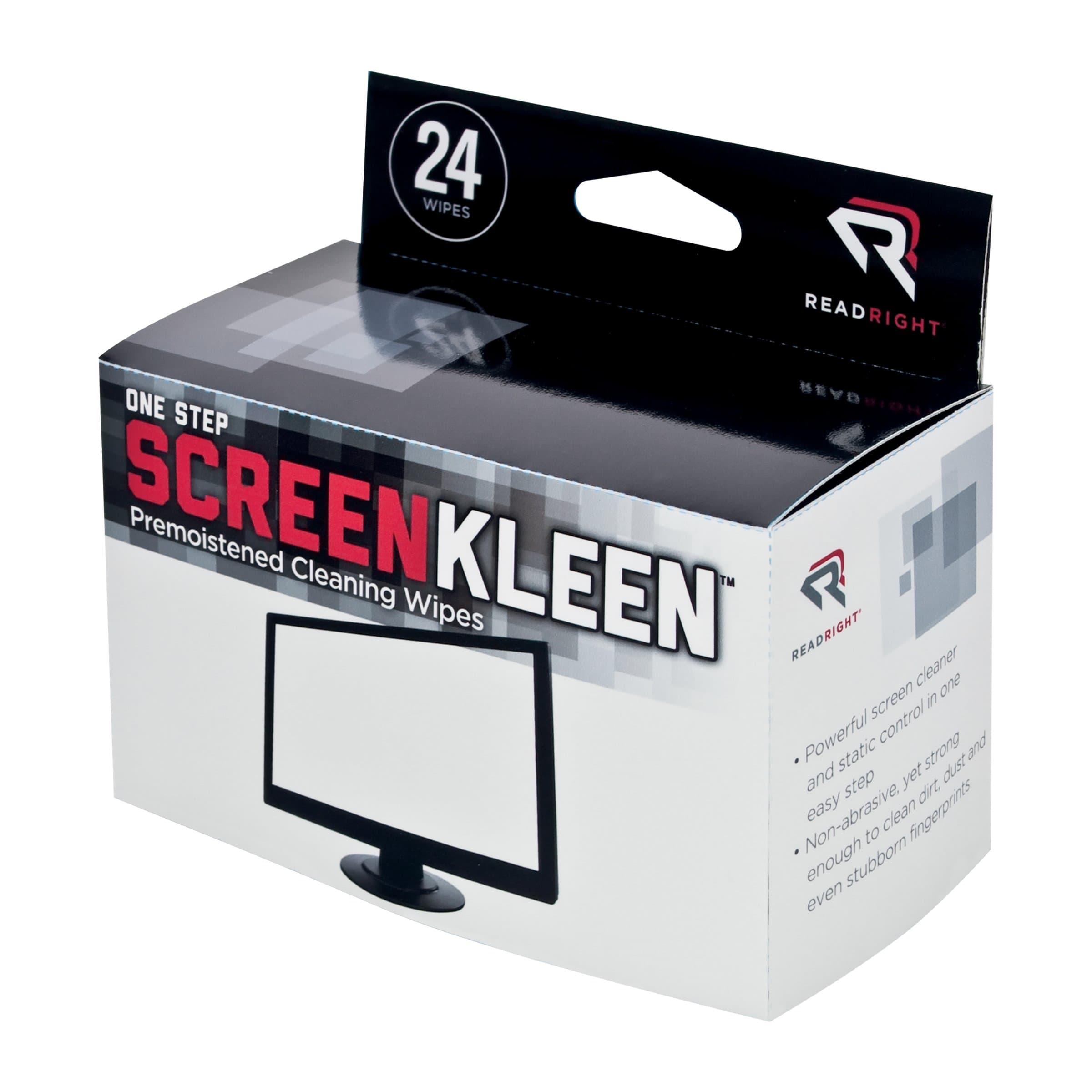 Read Right OneStep Screen Cleaner Wet Wipes, 24 Wipes per Box (RR1209)