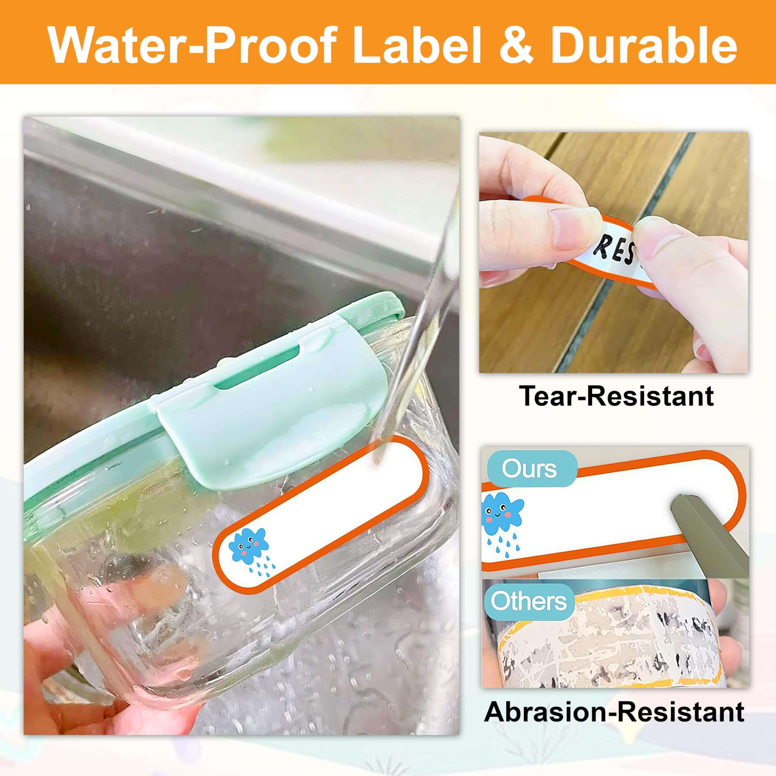 GLUN Waterproof Name Stickers, 160 Durable Labels (10 Sheets) for Baby, Kids Bottles, Lunch, Kitchen & Pantry Reusable Self-Adhesive Stickers Pack of 1, 160 Labels 5