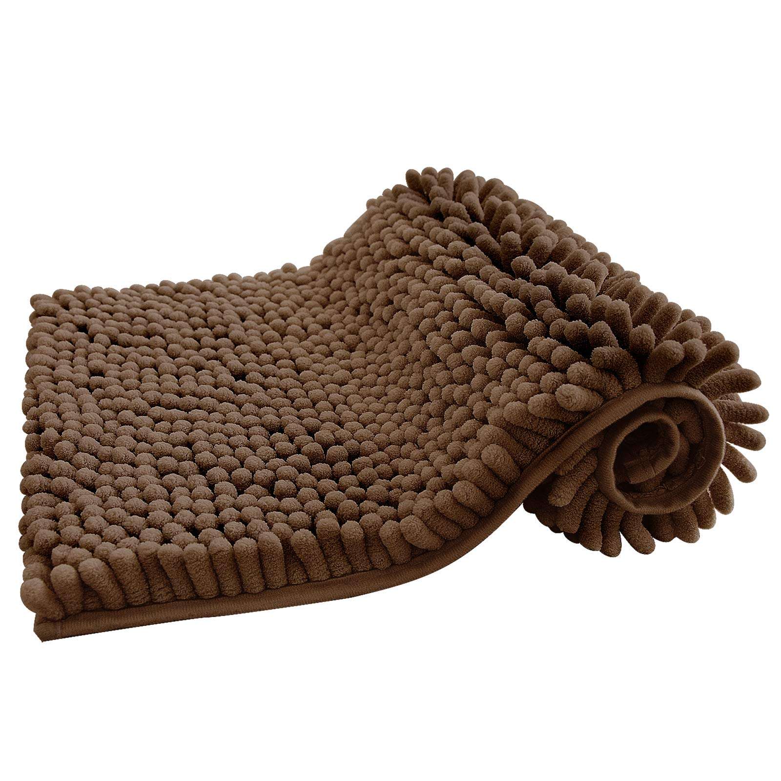 Chenille Bath Rugs,Soft and Ultra Thick Bath Mat, Non-Slip and Absorbent Microfiber Bathroom Mat for Kitchen and Indoor (16"X24", Brown) 1