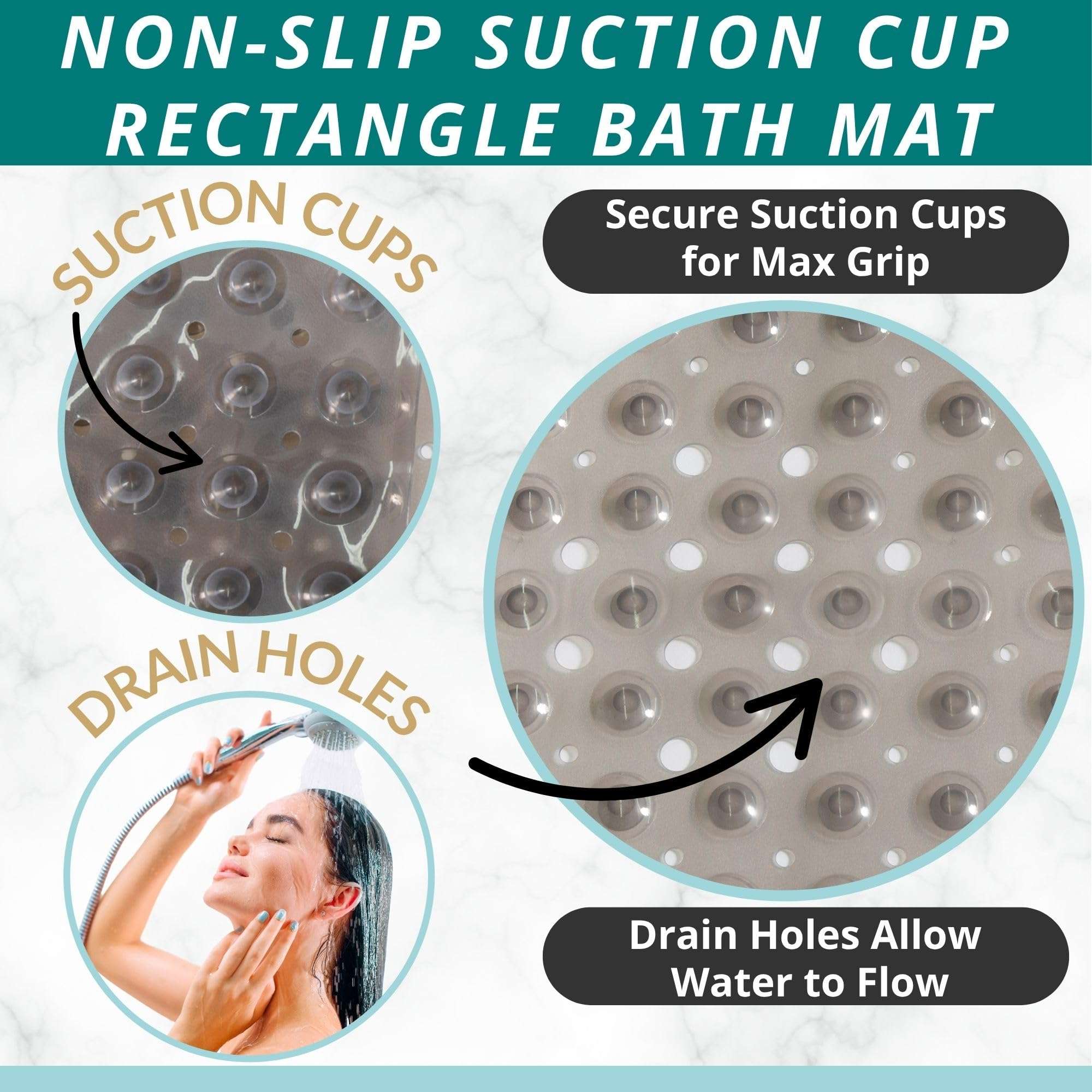 ENKOSI Bath Mat - Large Non Slip Bathtub & Shower Mat - Extra Long 40 X 16 Inch Bathroom Mats for Tub Nonslip Anti Slip Bathmats (40X16 Clear Grey 1-Pack) 3