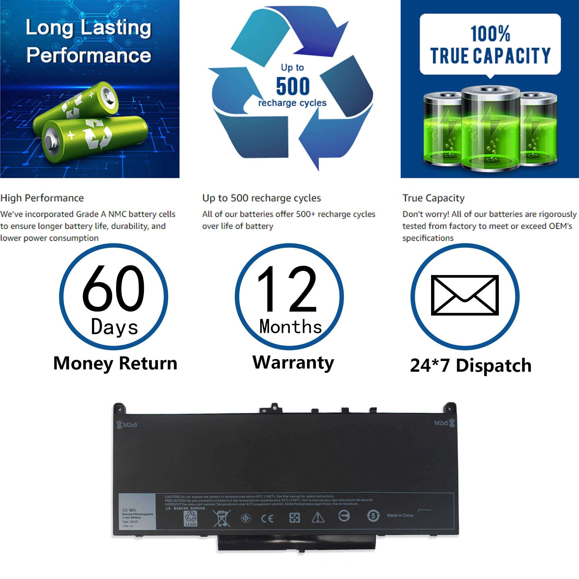 J60J5 E7470 E7270 Battery Compatible with Dell Latitude E7470 E7270 7470 7270 Laptop 0MC34Y MC34Y R1V85 242WD GG4FM WYWJ2 1W2Y2 451-BBSX 451-BBSY 451-BBSU P26S001 P61G001 6