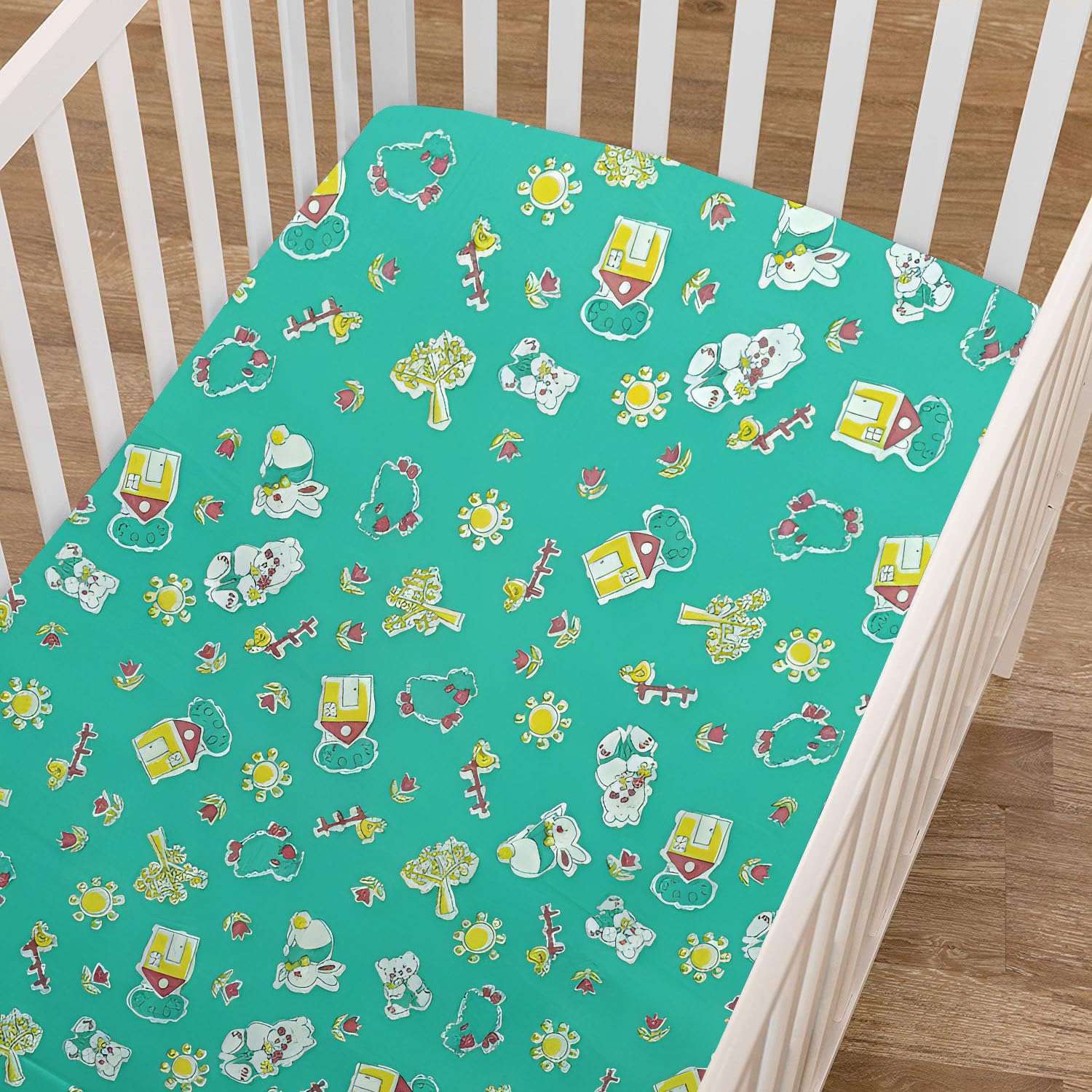 Printed Waterproof Baby Crib Bedsheet 36x54 Inch | PVC Urine Proof Mattress Protector | Baby Plastic Sheet for Newborn & Toddler | Pack of 1 (Green Sparrow) 3