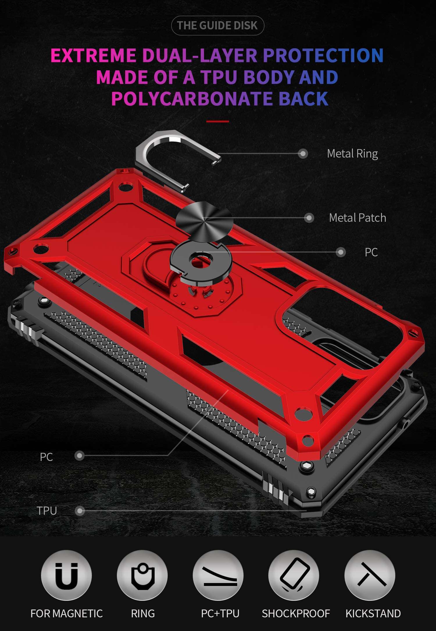 SunRemex Compatible with Samsung A52 5G Case with Tempered Glass Screen Protector Galaxy A52 5G Case Kickstand [ Military Grade ]. Drop Tested Protective Cover for Samsung A52 5G （2021）. (Red) 4