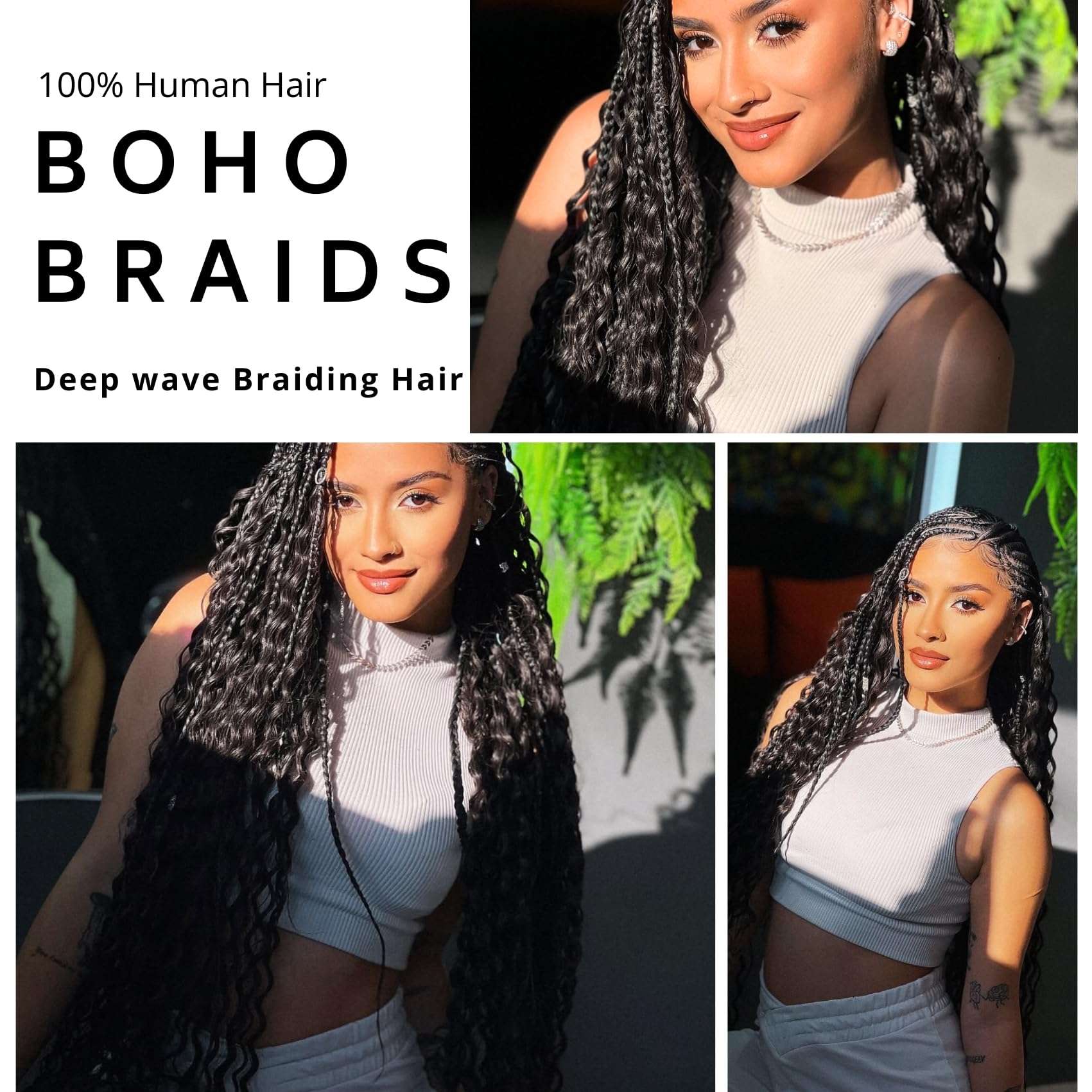 Deep Wave Human Braiding Hair for Boho Braids 1b Black Curly Human Hair Bundles for Braiding 2 Bundles/Pack 20Inch 3