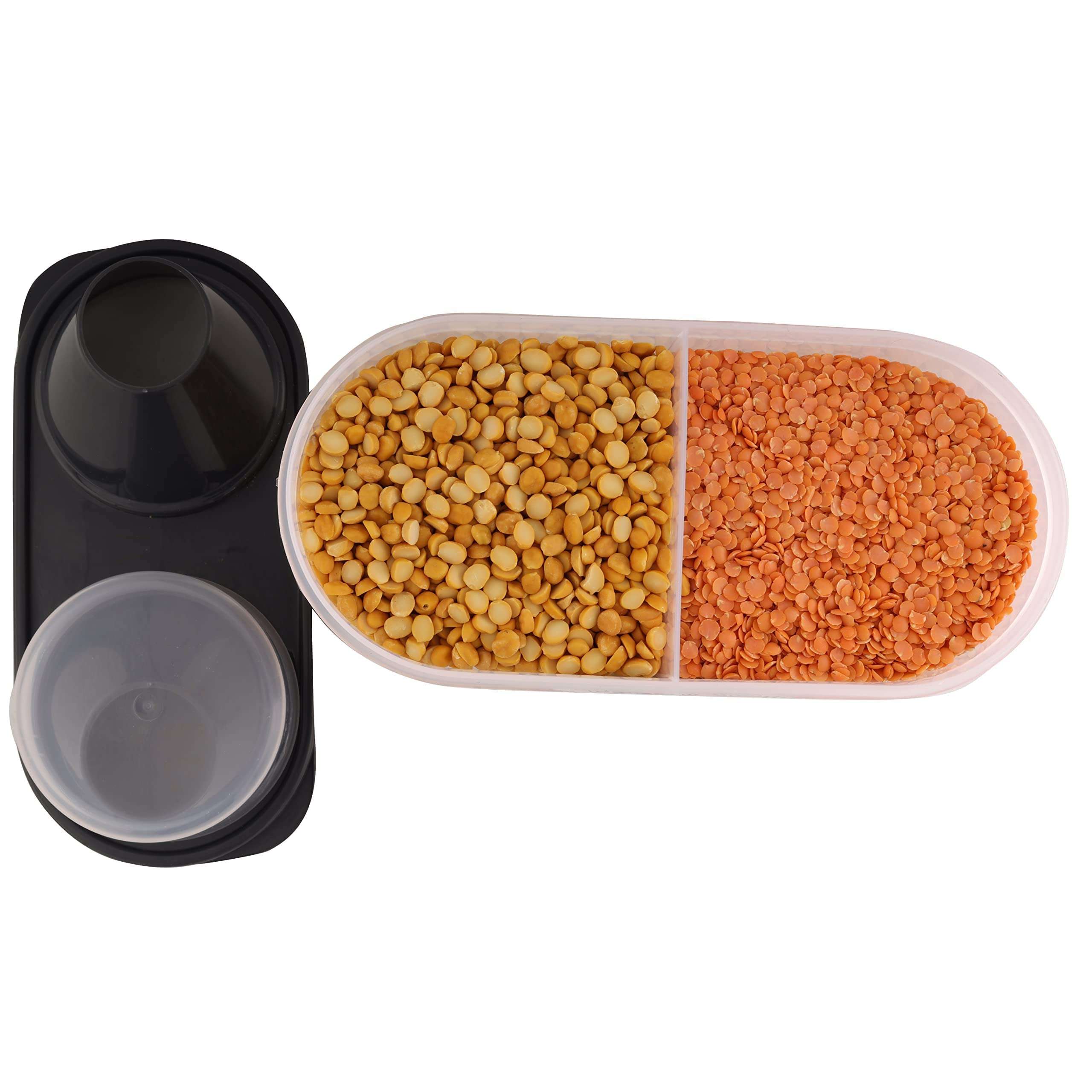 KASBA 2 in 1 Food Travel Small Space Airtight Containers for Kitchen, BPA-Free, Storage Plastic Jar for Dal/Rice/Pasta/Atta/with Lids, Measuring Cups (Brown) 5