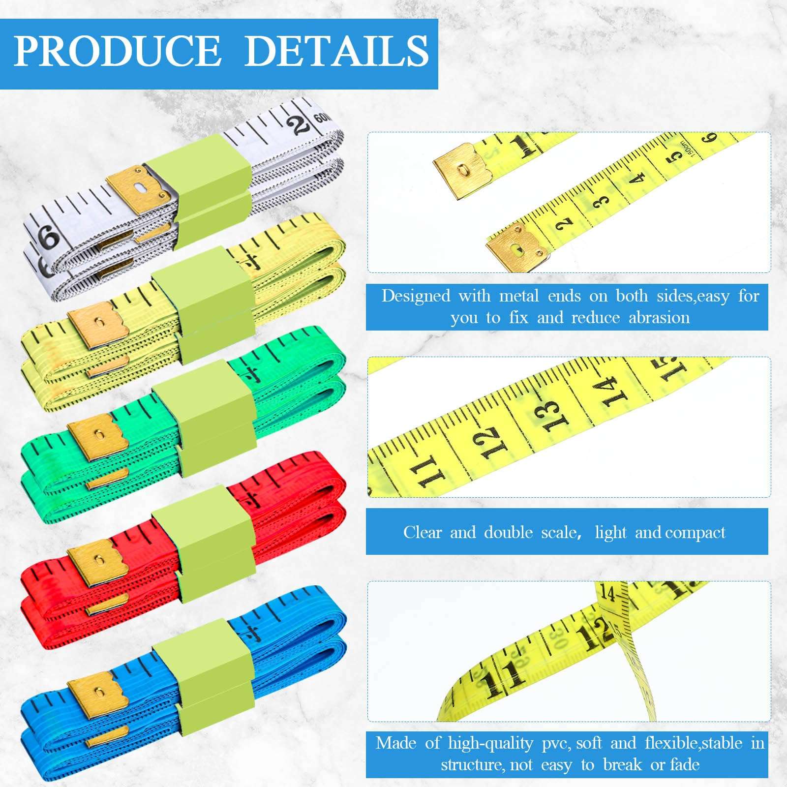 Kigeli 500 Pcs Tape Measure Double Scale 60 Inch/150 cm Soft Tape Measure Ruler Bulk Flexible Fabric Sewing Ruler for Sewing Tailor Cloth Weight Loss Body Measurement Sewing Supplies Knitting Projects 3