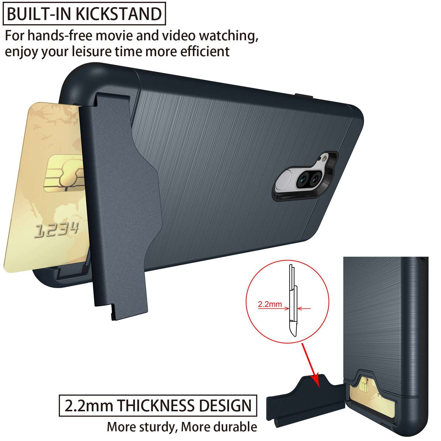 NiuBox LG G7 Case,LG G7 ThinQ Case, Armor [Card Slot Wallet] [Kickstand] Full Body Shock Absorption Protective Phone Case Cover for LG G7+ ThinQ,LG G7 Plus ThinQ (2018 Verizon) Navy Blue 3