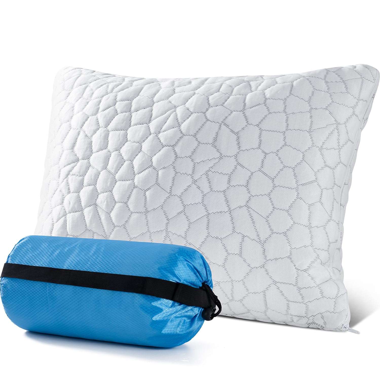 QUTOOL Small Travel Pillows for Sleeping, Cooling Memory Foam Camping Pillow, Backpacking Pillow for Hiking Gear, Portable Pillow with Travel Storage Bag, Camping Essentials for Adults Kids 1