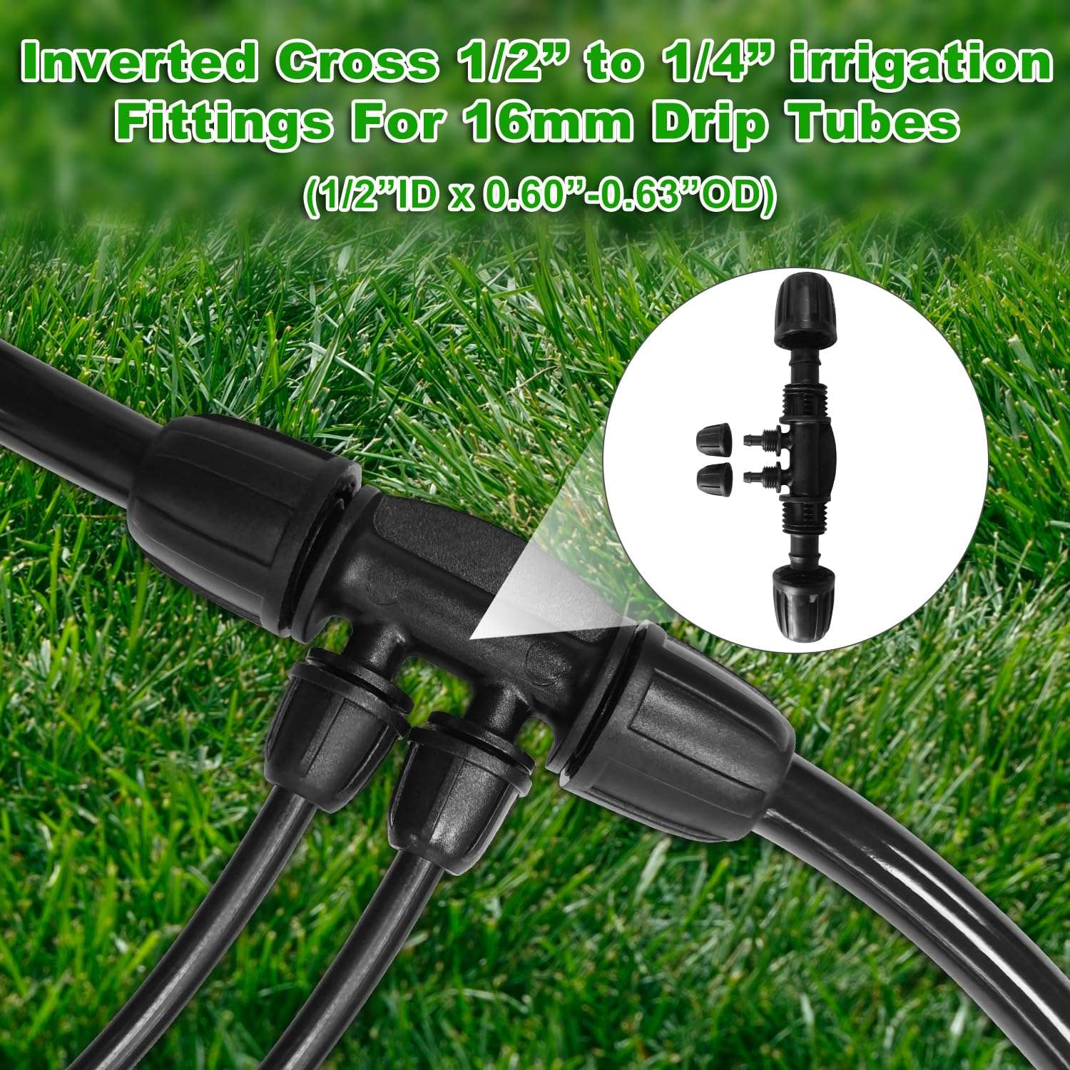 20 Pcs 1/2 Inch to1/4 Inch Drip Irrigation Tubing Fittings,Irrigation Hose Connectors,Lock Barbed Tee 4 Way for Lawn Plant Garden Watering System,Drip Irrigation System (1/2'' ID x 0.60''-0.63'' OD) 3
