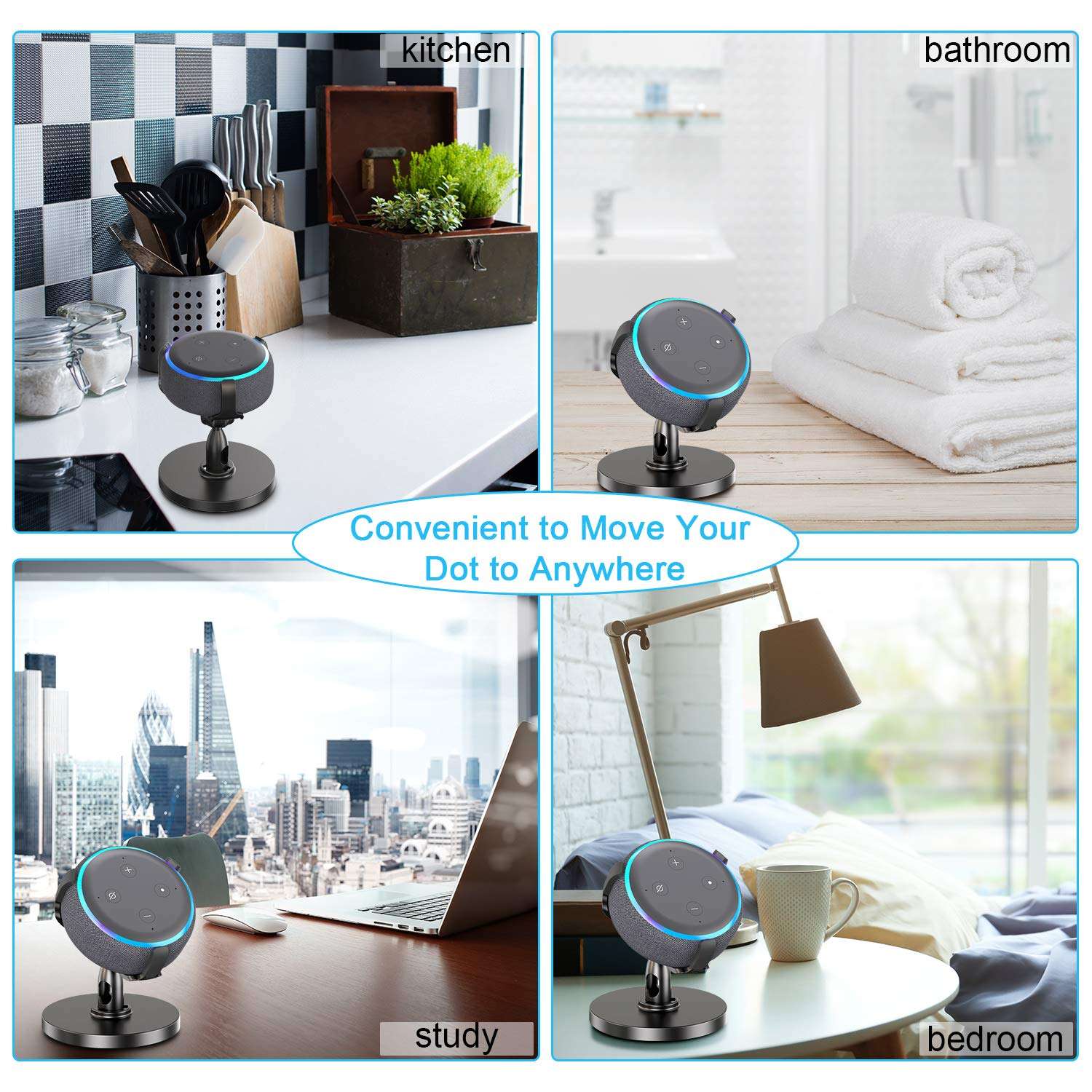 Fiada Table Holder for Dot 3rd Generation, 360°Adjustable Stand Mount Bracket Cradle with Rubber Protection for Smart Home Speaker, Improves Sound Visibility and Appearance, 2 Packs 5