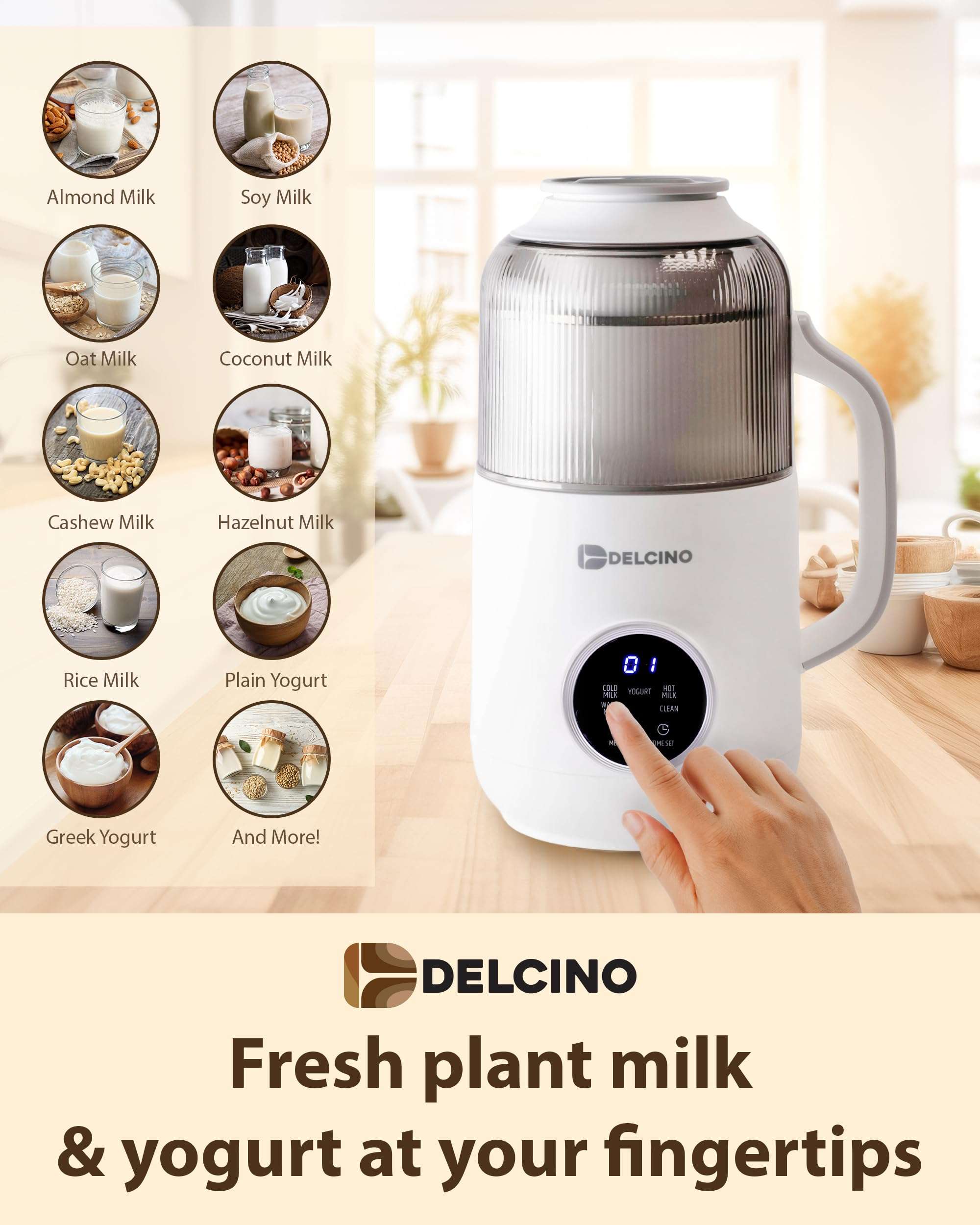 DELCINO Dairy Free Nut Milk Maker Machine & Yogurt Maker Machine - 27 Oz Homemade Oat Milk, Soy Milk, Almond Milk & More Plant Based Milk & Yogurt - Stainless Steel - With Strainer & Thermometer 3