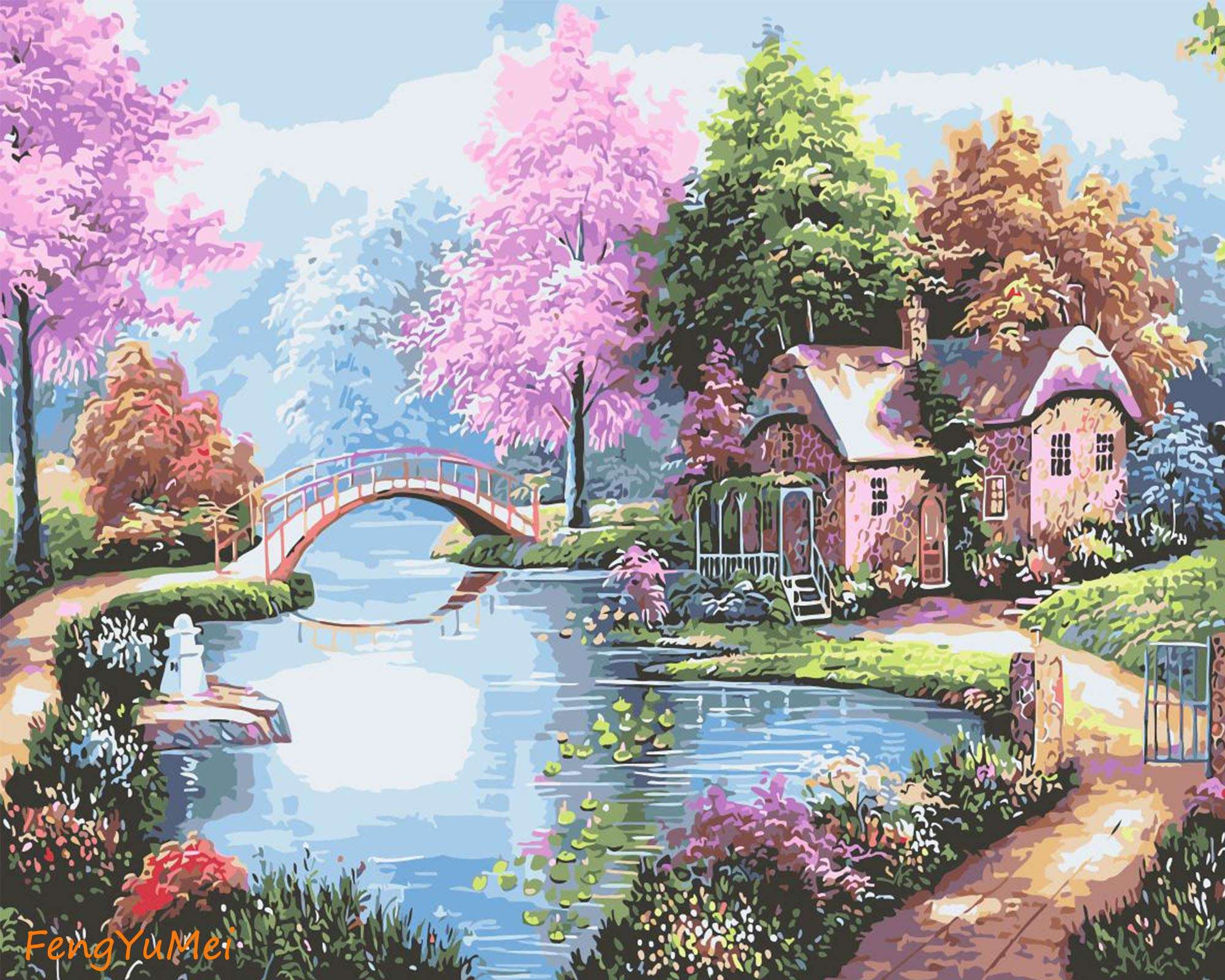 iKustar Paint by Numbers DIY Acrylic Painting Kits for Kids & Adults Beginner–16" W x 20" L Village hut Pattern(20"x16" Frameless) 1