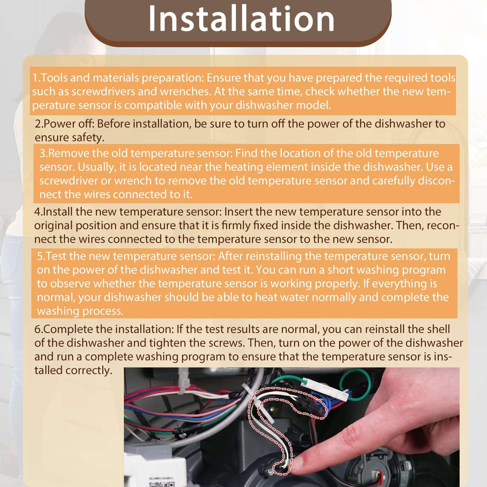 DD81-02152A Dishwasher Thermistor Temperature Sensor W10567618 Compatible with Samsung Whirlpool Dishwasher DW80N3030US DW80N3030US/AA UDT518SAFP0 UDT518SBDP0 6