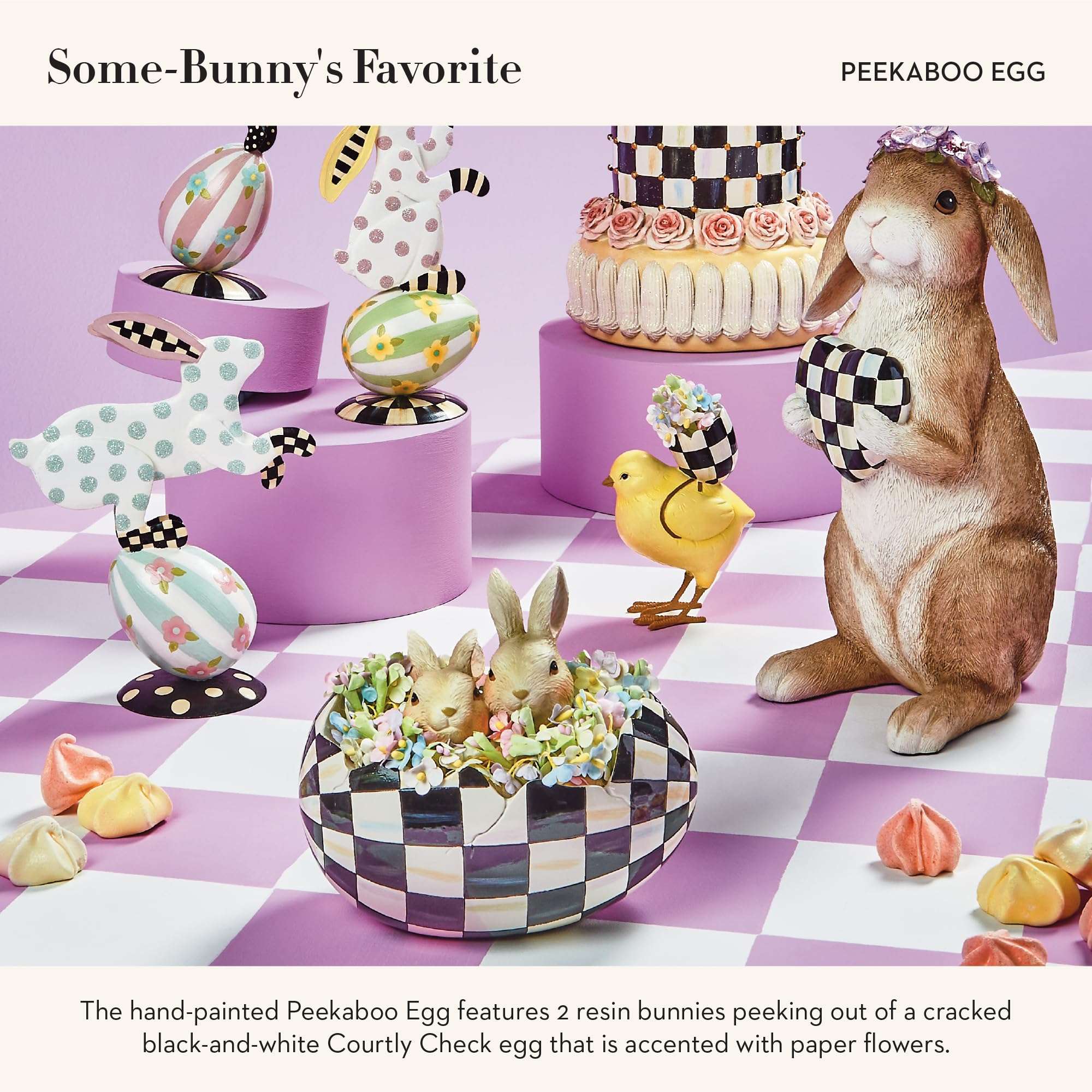 MACKENZIE-CHILDS Peekaboo Egg, Cute Easter Bunny Decor, Spring and Easter Egg Decor, Black-and-White Courtly Check 4
