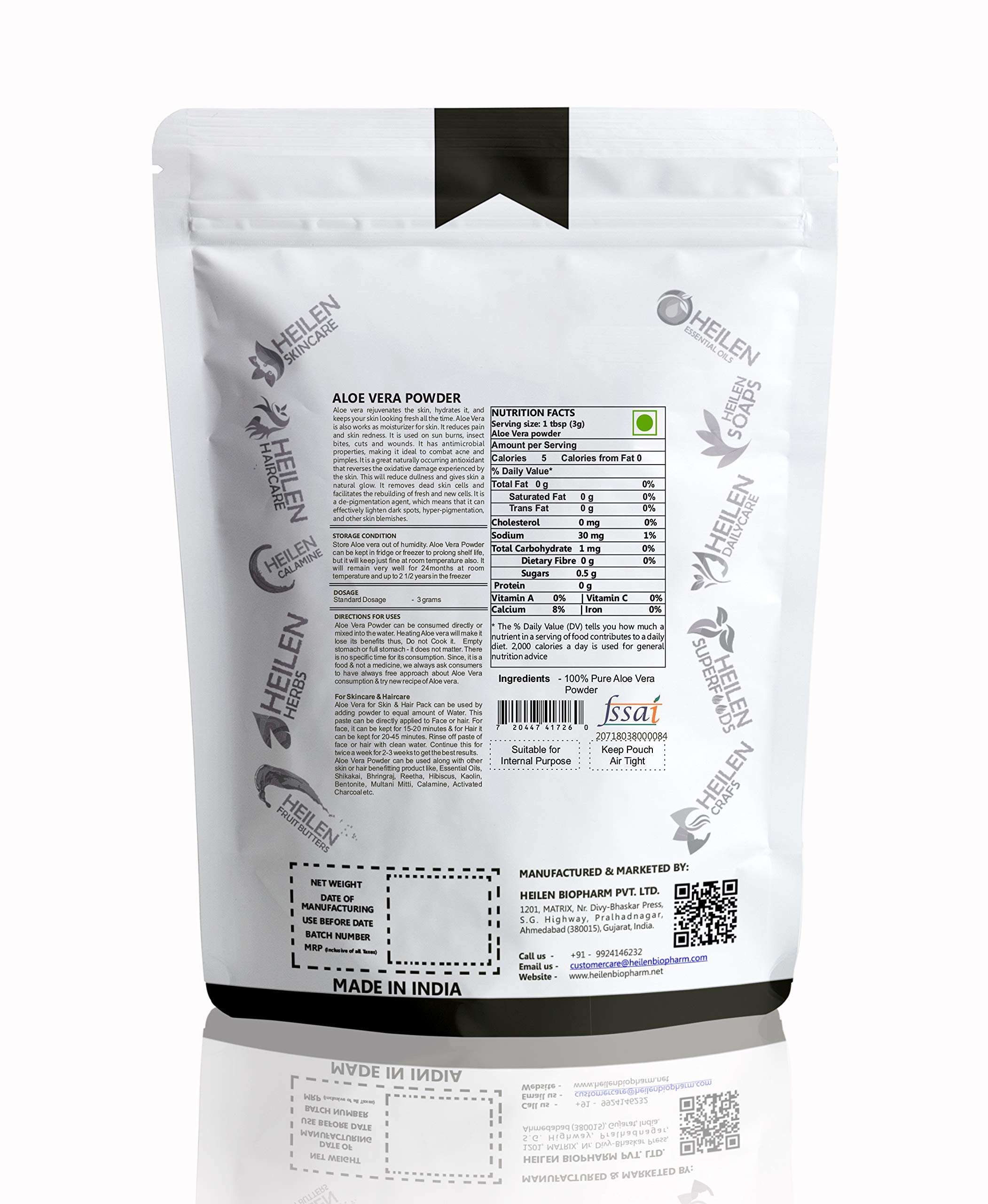 Heilen Biopharm Aloe Vera Leaf Powder For Skin & Hair Improvement - 400 gram Pack of 1 3