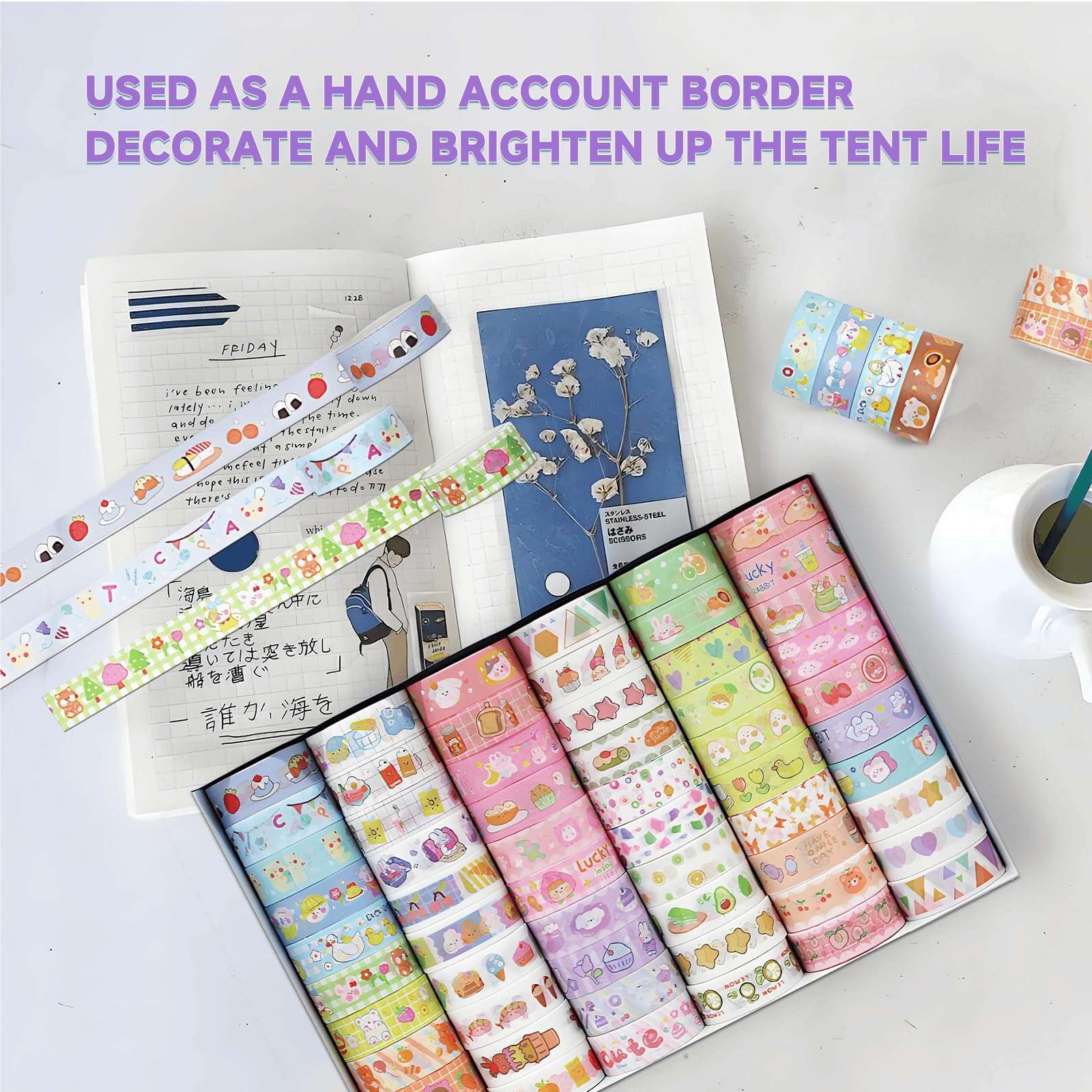 Lecqizu Decorative Washi Tape Set, 15mm Width, 60 Rolls, Colorful Craft Tape for Scrapbooking and DIY 4