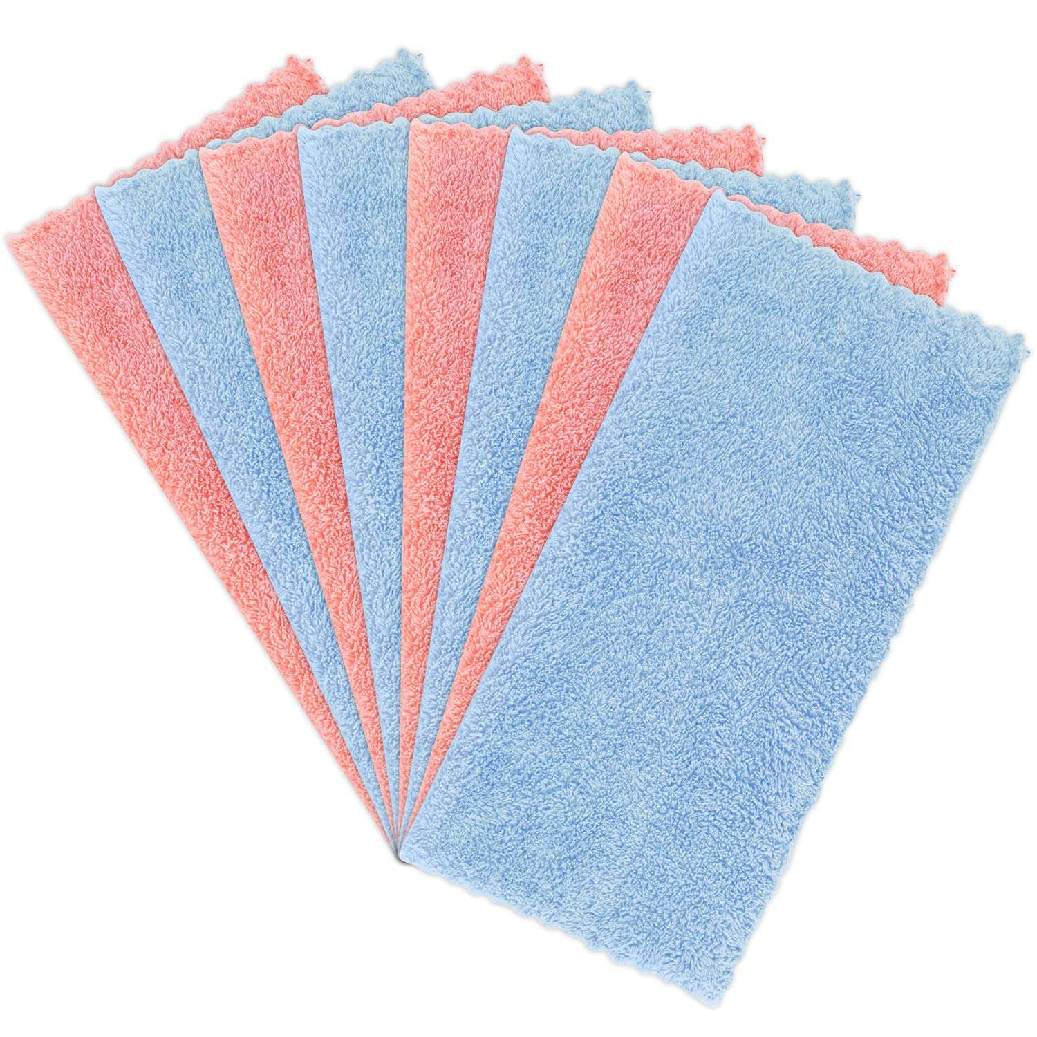 CHOOBY Kitchen Dish Towels 8 Pack, Super Absorbent Fast Drying Kitchen Rags, Coral Fleece Dish Towels, Nonstick Oil Dish Cloths Reusable Tea Towels and Ultra Soft Bar Towels 2