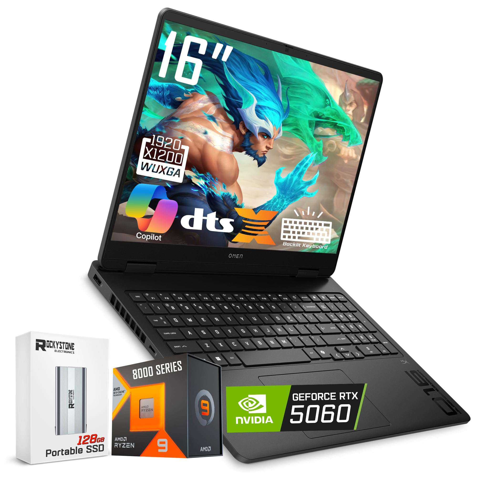 HP OMEN 16 Gaming Laptop, 144Hz 1920 x 1200 Display, Ryzen 9 8940HX(>i9-13900H, 5.3 GHz), GeForce RTX 5060, RGB Backlit Keyboard, 1080p Webcam, WiFi 6, Windows 11 Pro, Black(32GB DDR5 RAM | 2TB SSD) 1