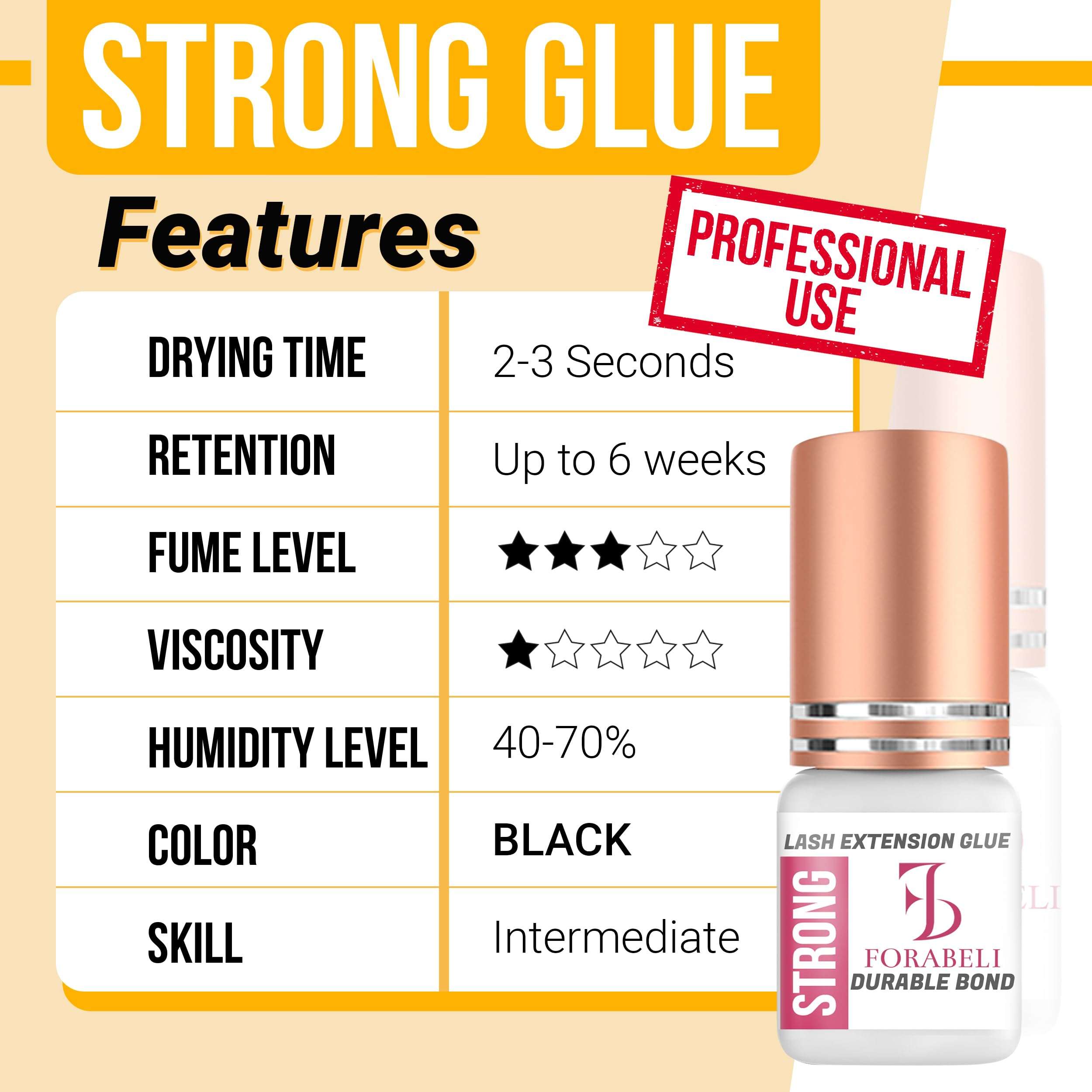 Forabeli Strong Lash Extension Glue, 2–3 Sec Dry, 6 Week Retention, Seamless Integration, Fast-Dry Professional Eyelash Extension Glue, Lash Adhesive for Eyelash Extensions 3