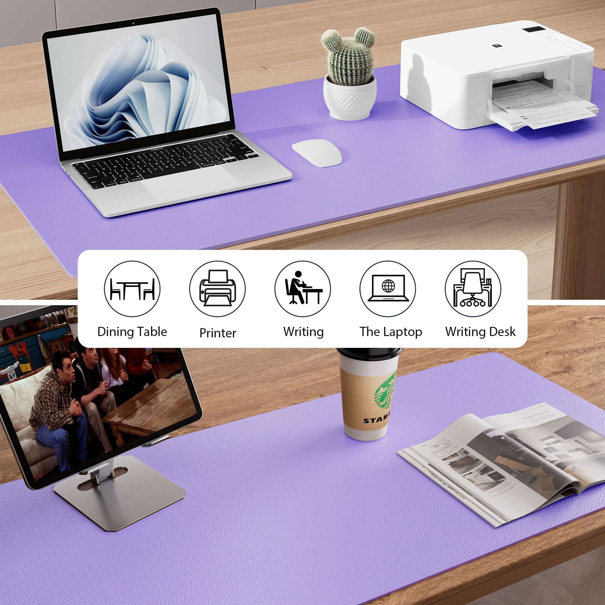 Aothia Leather Desk Pad Protector, Mouse Pad, Office Desk Mat, Non-Slip PU Leather Desk Blotter, Laptop Desk Pad, Waterproof Desk Writing Pad for Office and Home (36" x 17", Lavender) 5