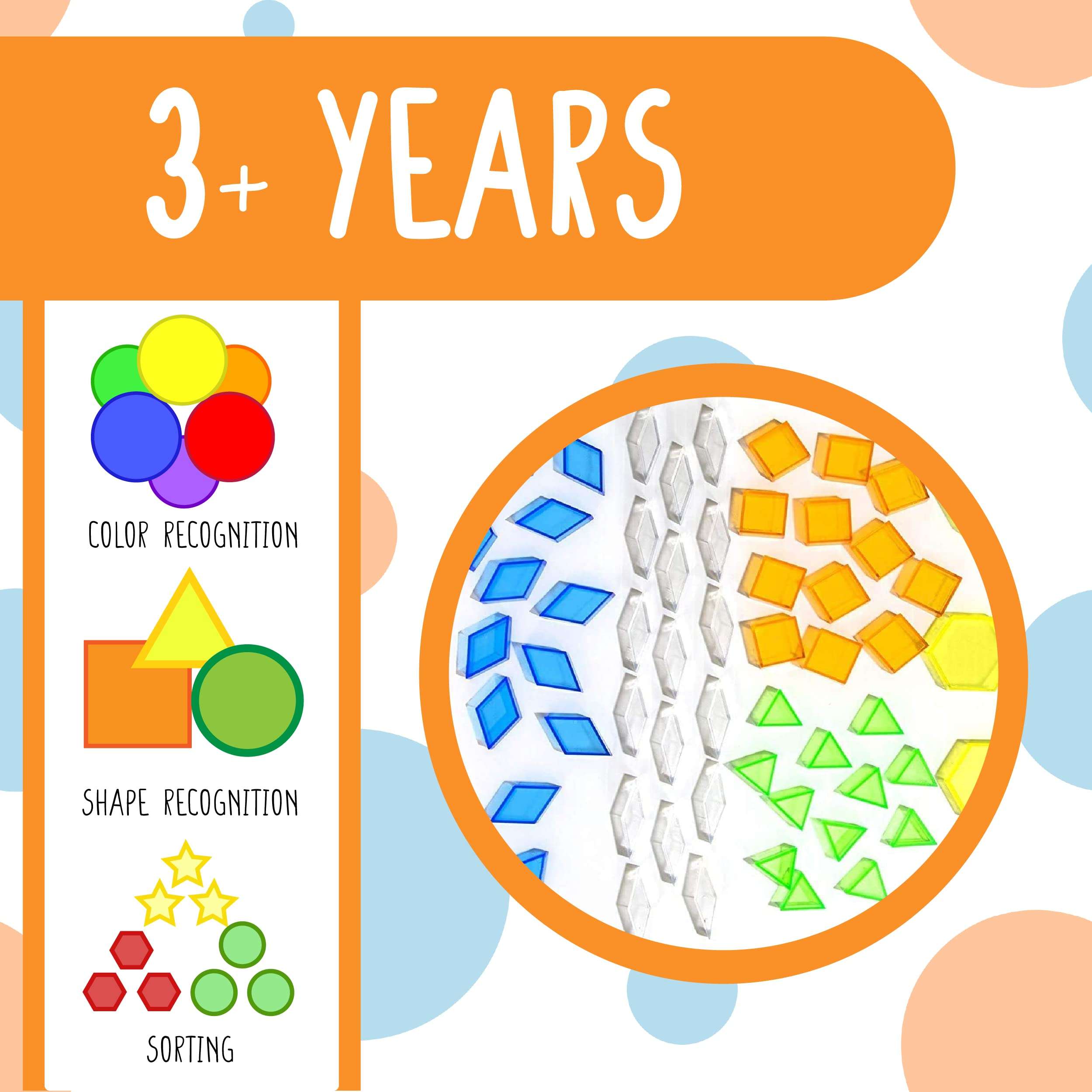 Think Fast Toys | Translucent Geometric Pattern Blocks for Early Education | 72-Piece Set | Assorted Colors | STEM & Home Learning Toys 2