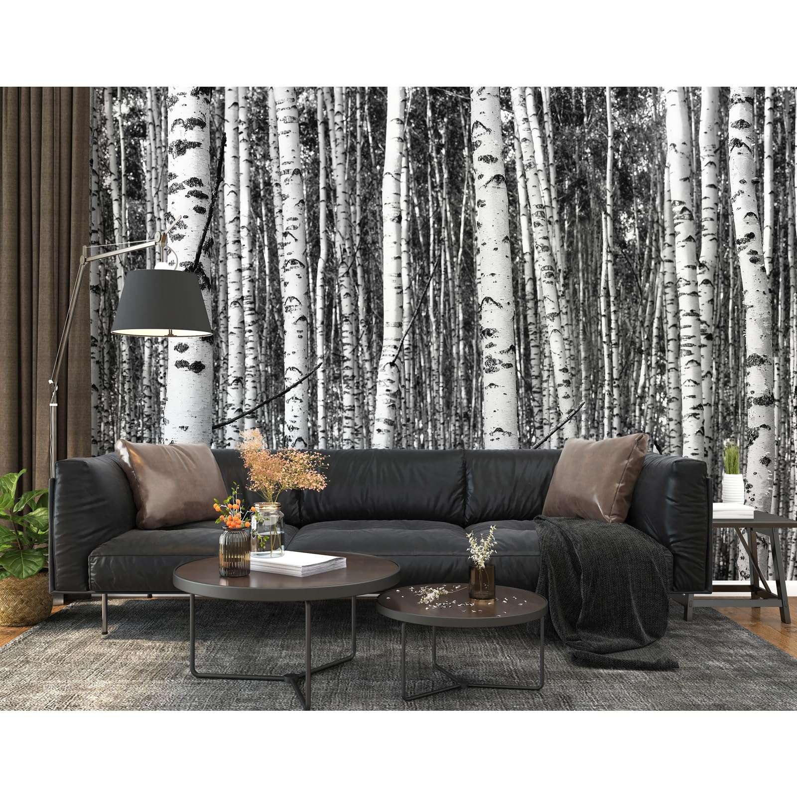 Peel and Stick Wallpaper Mural Birch Trees Nature Forest Wall Mural (148"x 98") Large 3D Murals Home Decor for Bedroom Livingroom Backdrop Black and White Wall Covering Poste 3