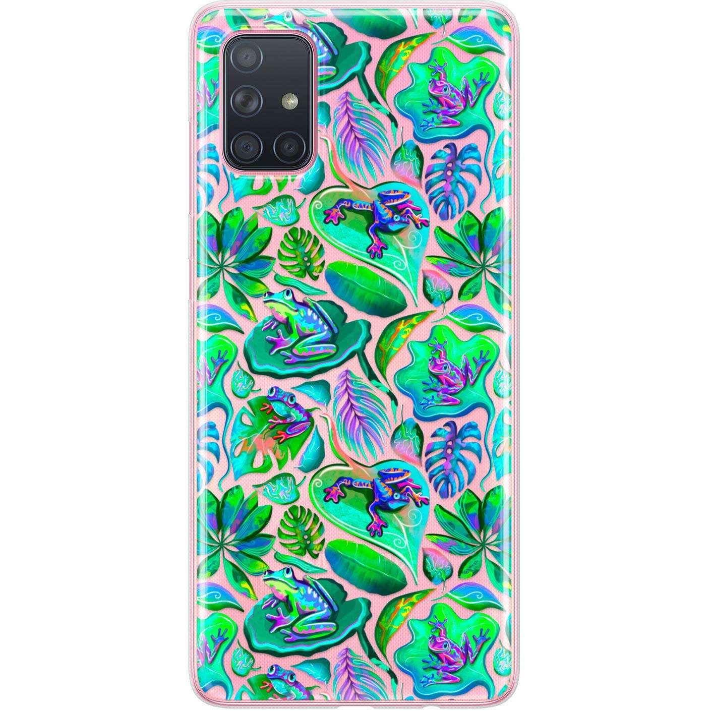 Lex Altern TPU Case Compatible with Samsung Galaxy A72 A71 5G A70 A51 A50 A20 A11 A01 Protective Print Slim Lightweight Flexible Clear Trippy Tropical Frogs Green Leaves Cover Hawaiian Soft phh525 5