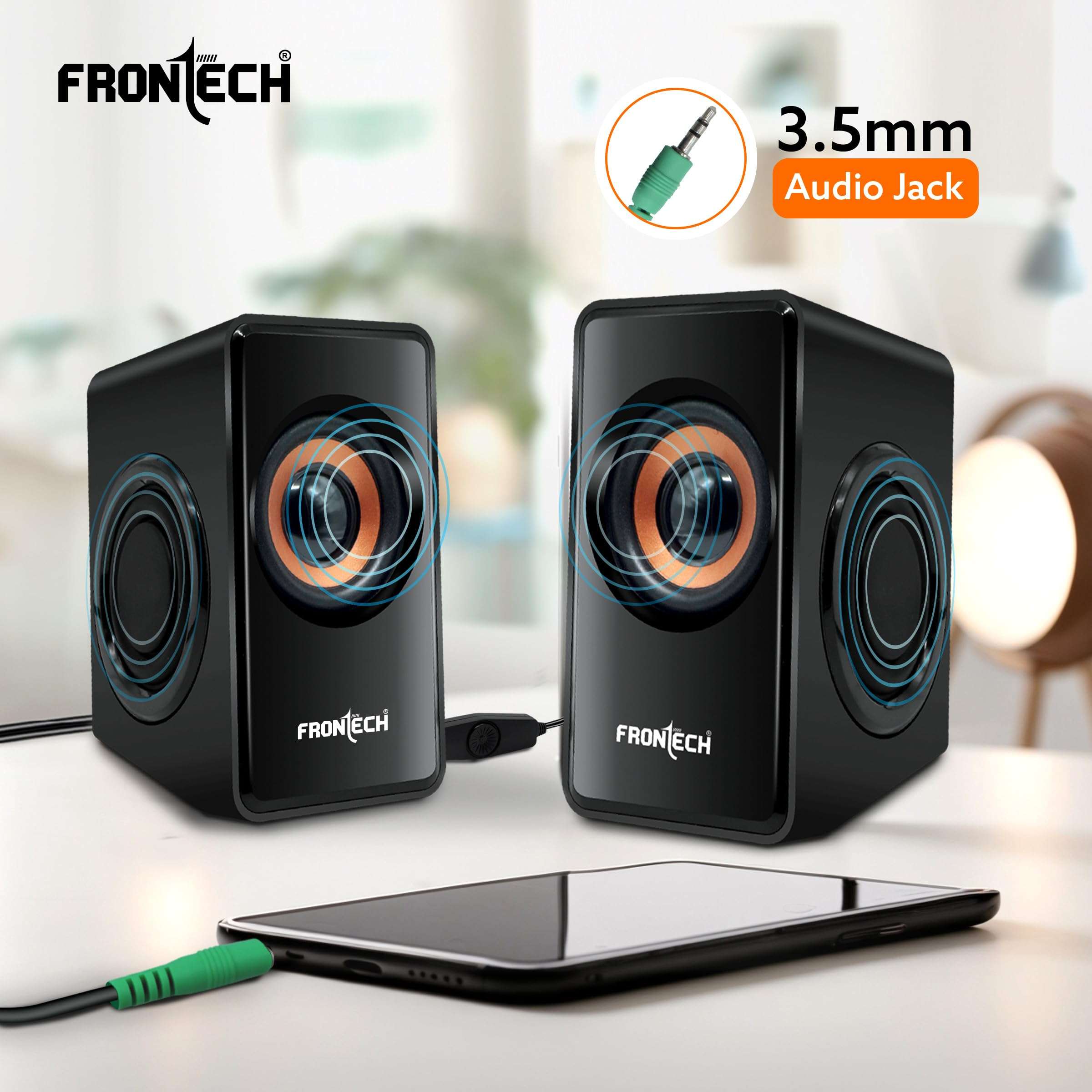 FRONTECH 2.0 USB Powered Multimedia Speakers | 2 x 2.5W Drivers (5 cm) | 3.5mm Jack Connectivity | for Laptop, PC, TV, Mobile | 1 Year Warranty (SPK-0001, Black) 4